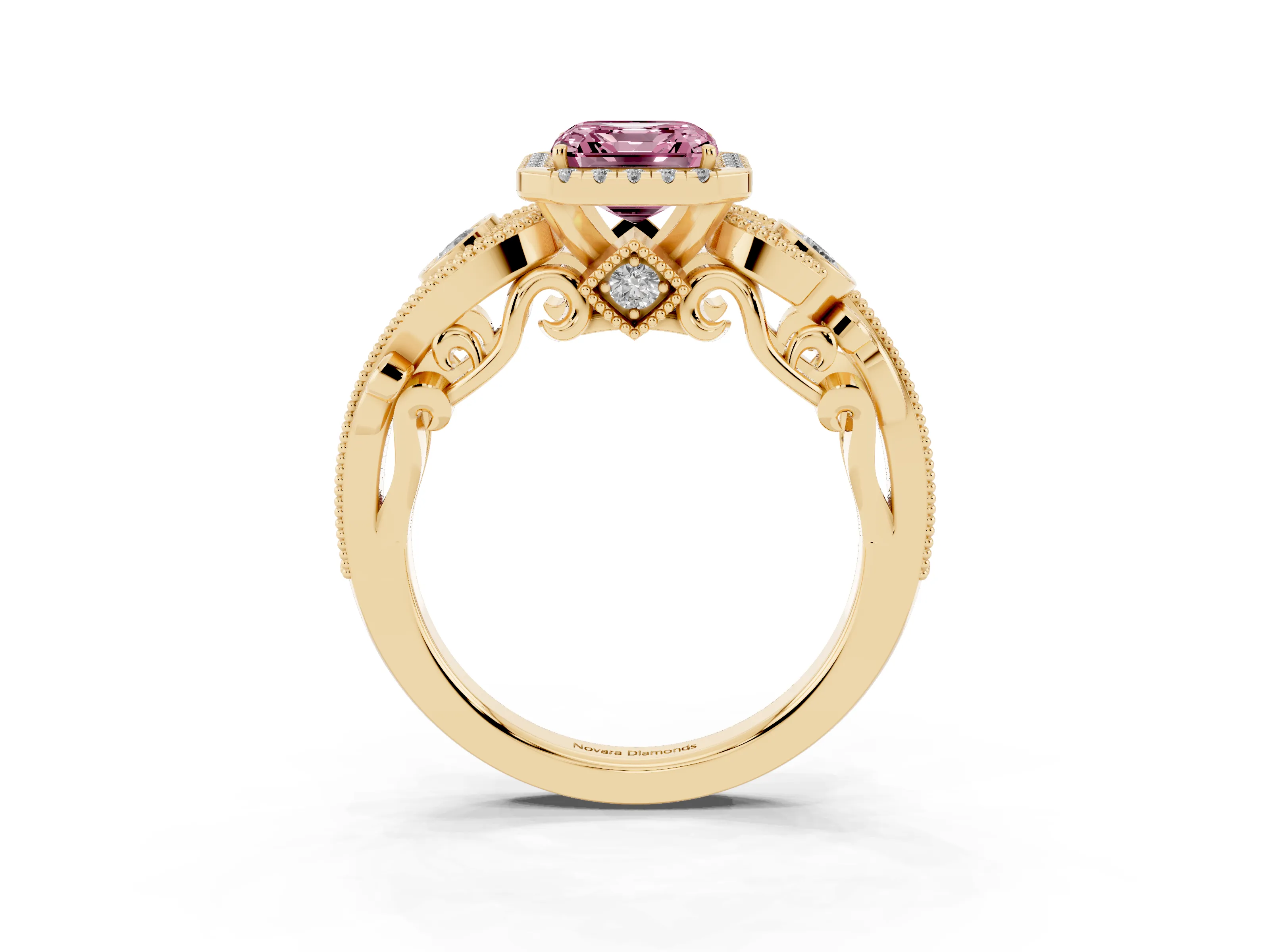 Asscher Cut Halo Engagement Ring Setting for a Fancy Pink Lab-Grown Diamond | Yellow Gold - Design NV-24754