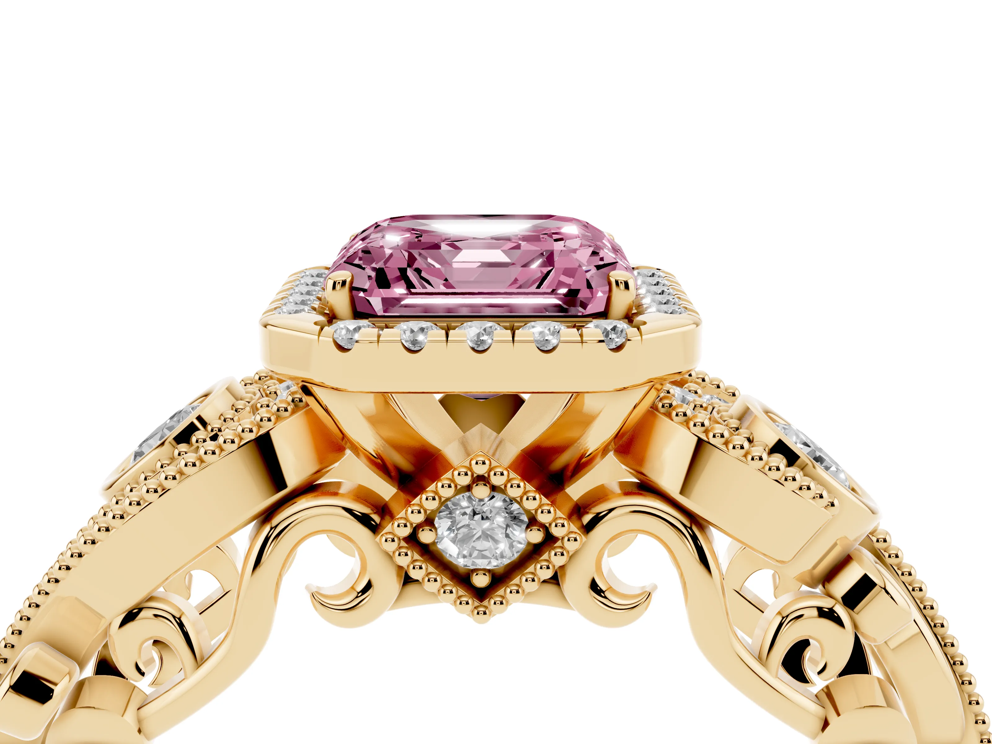 Asscher Cut Halo Engagement Ring Setting for a Fancy Pink Lab-Grown Diamond | Yellow Gold - Design NV-24754