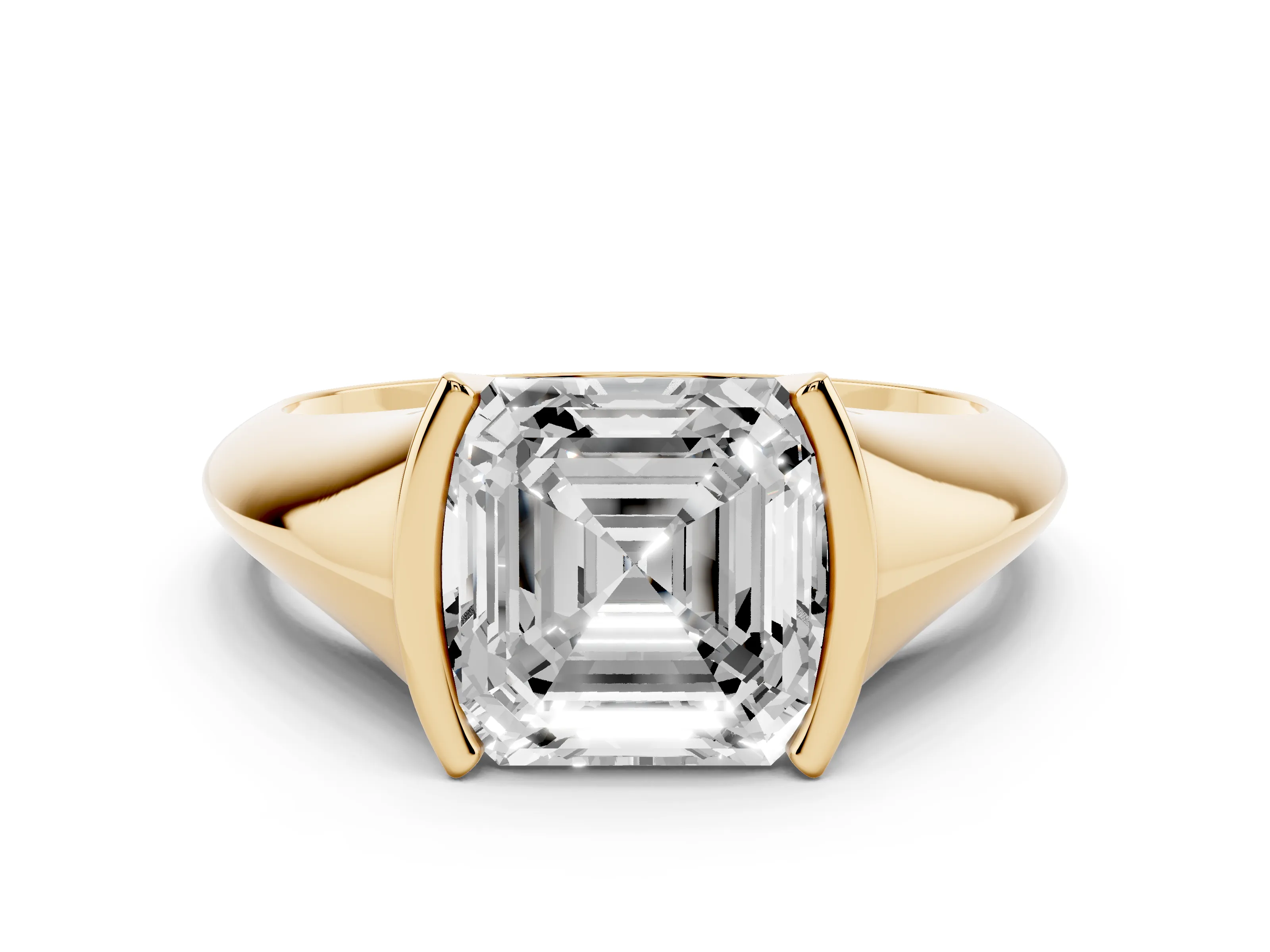 Asscher Cut Diamond Solitaire Tension Set Ring Set in Yellow gold