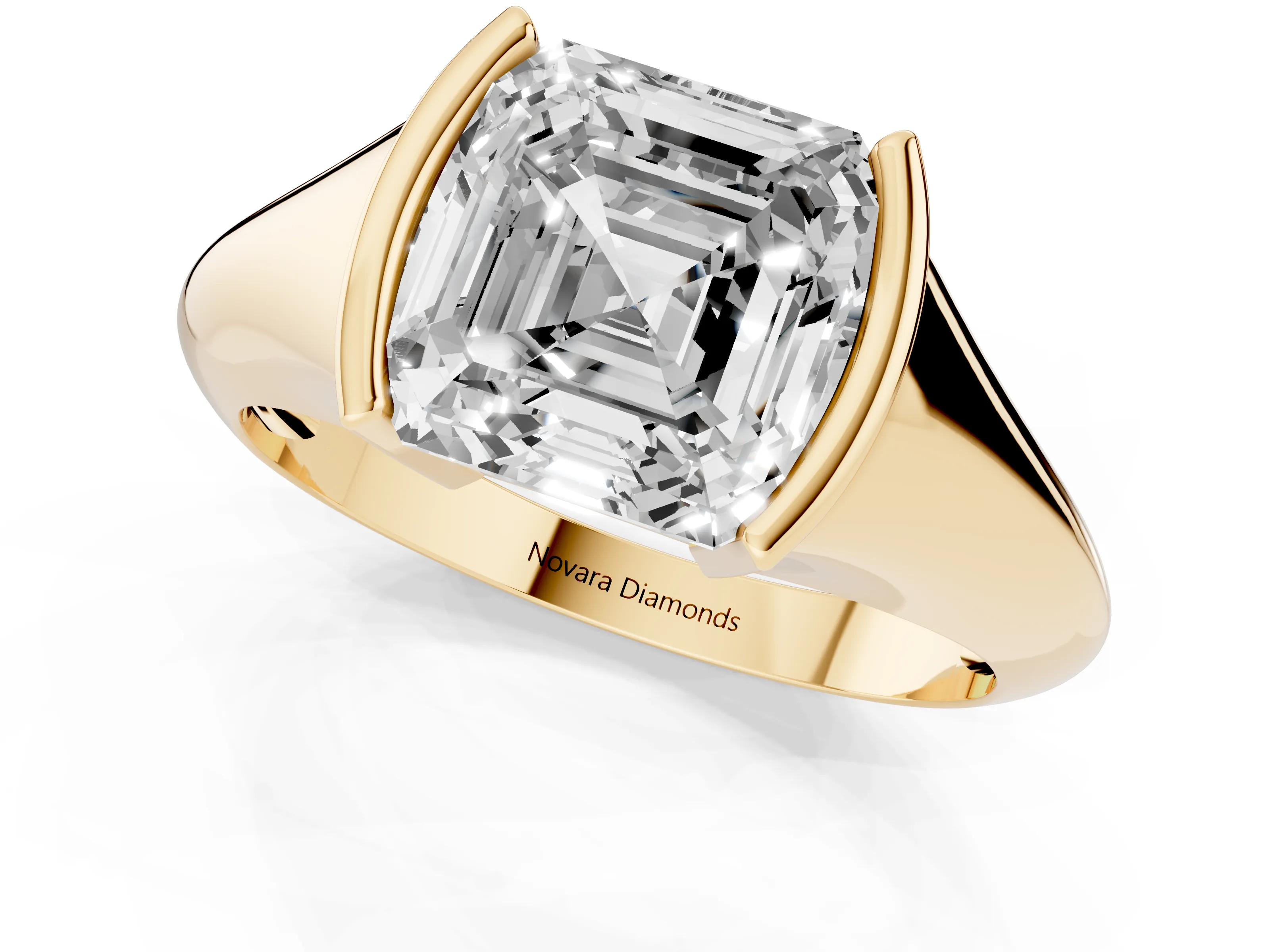 Asscher Cut Diamond Solitaire Tension Set Ring Set in Yellow gold