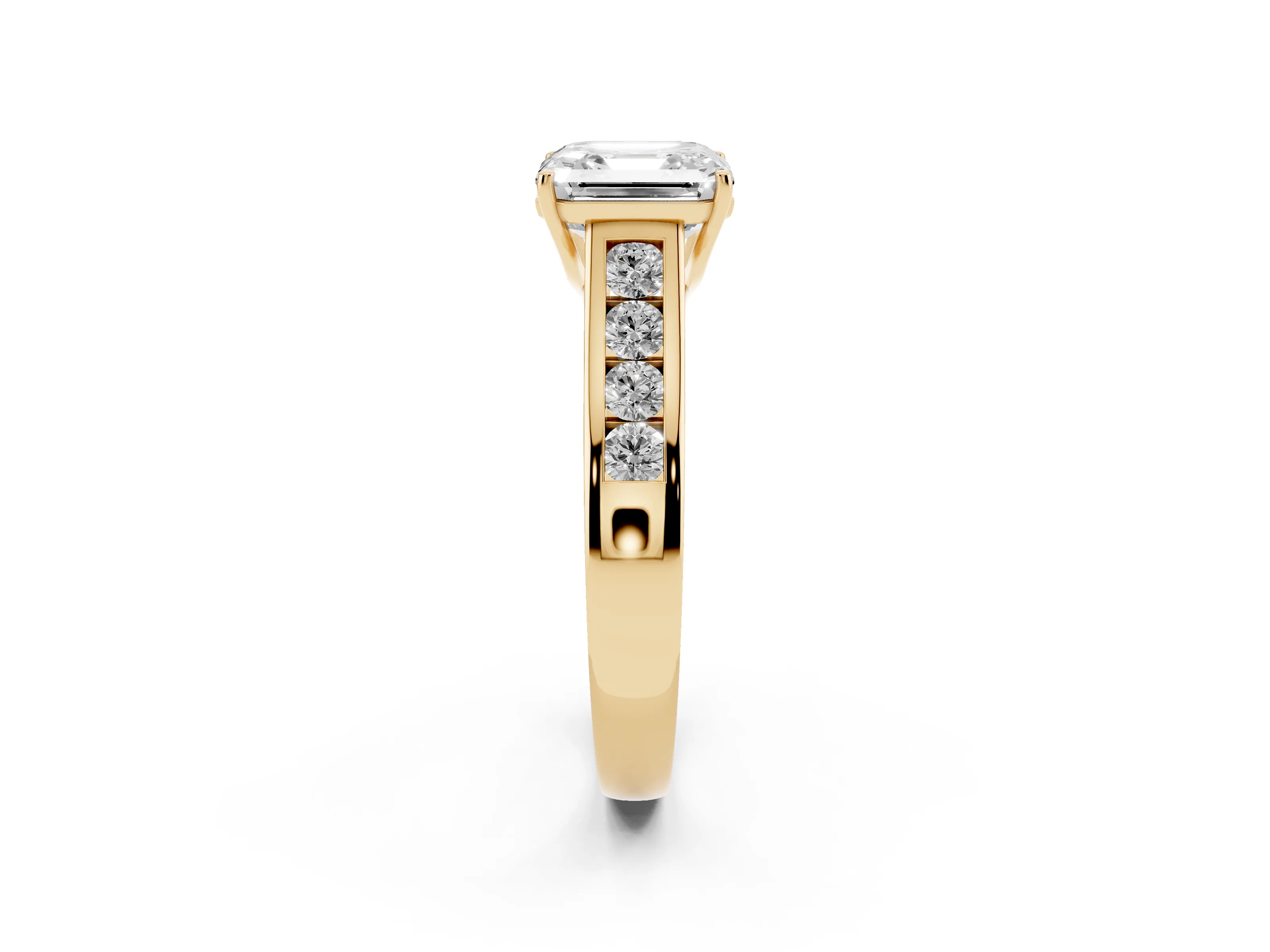 Asscher Cut Diamond Brilliant Channel-Set Solitaire Ring Set in Yellow gold with Prong Setting