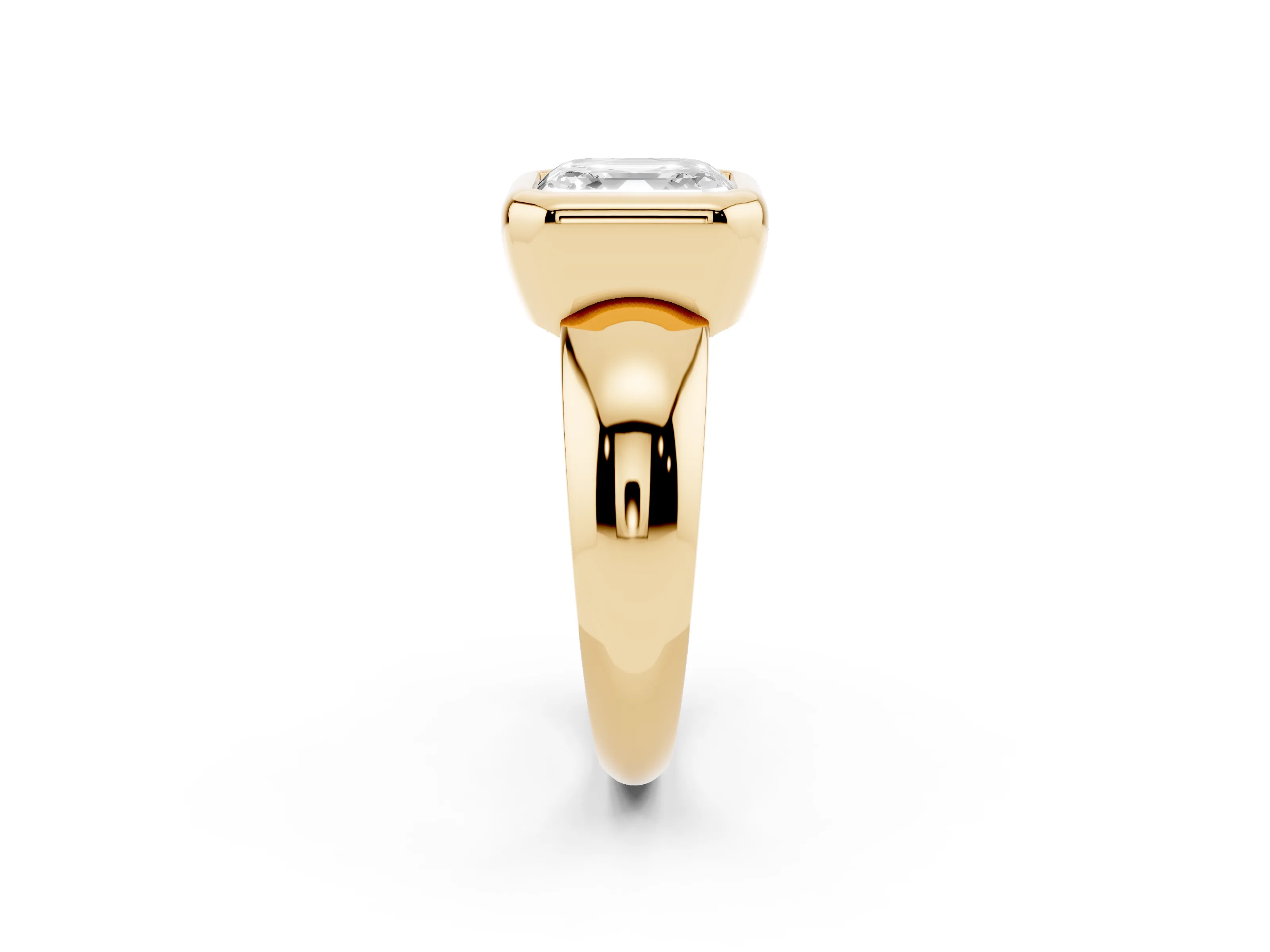 Bezel Set Asscher Cut Diamond Solitaire Ring Set in Yellow gold with Wide Band