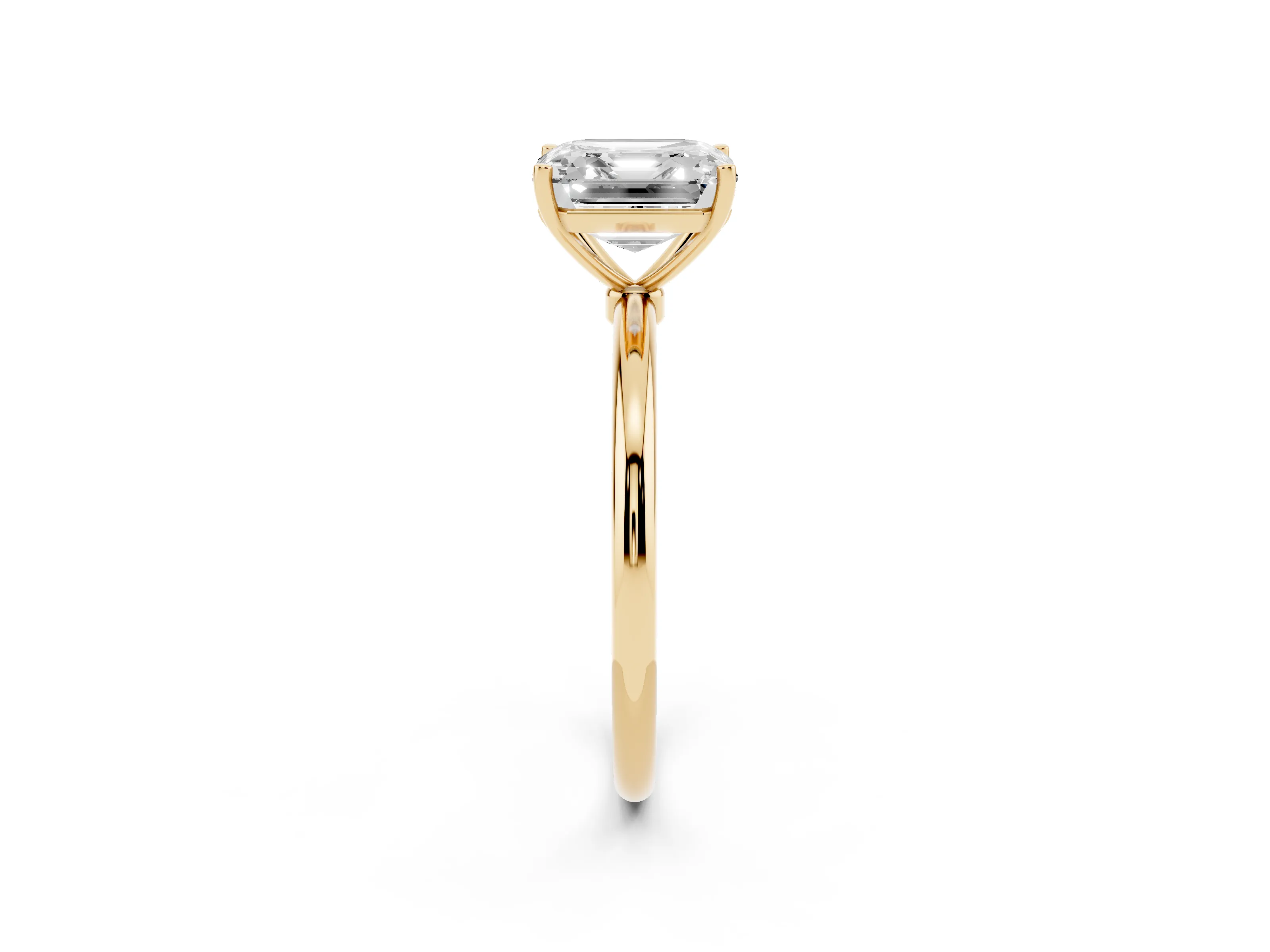Asscher Cut Diamond Solitaire Engagement Ring Set in Yellow gold with Thin Band and Prong Setting