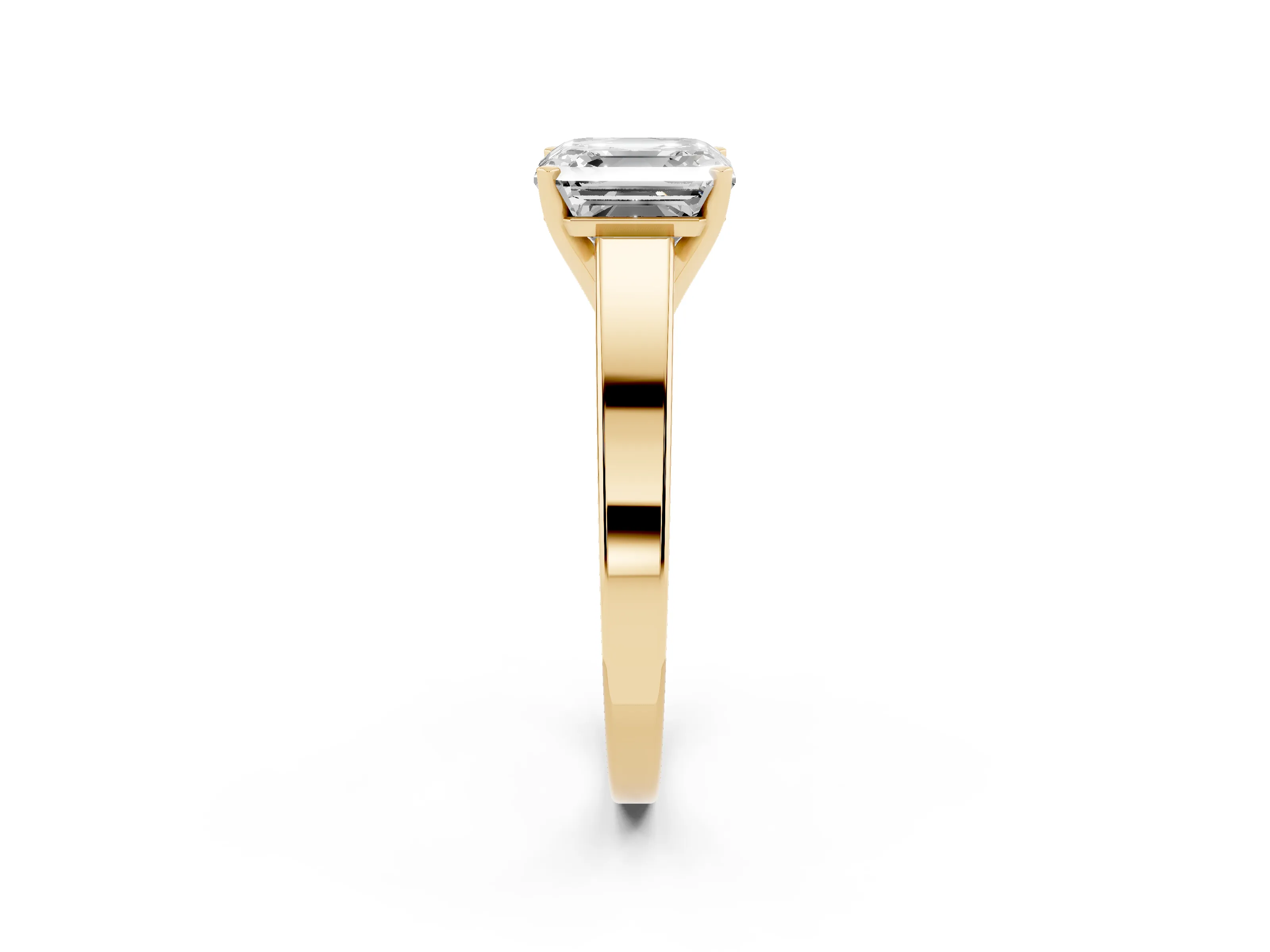Asscher Cut Diamond Solitaire Engagement Ring Set in Yellow gold with Prong Setting and Tapered Band