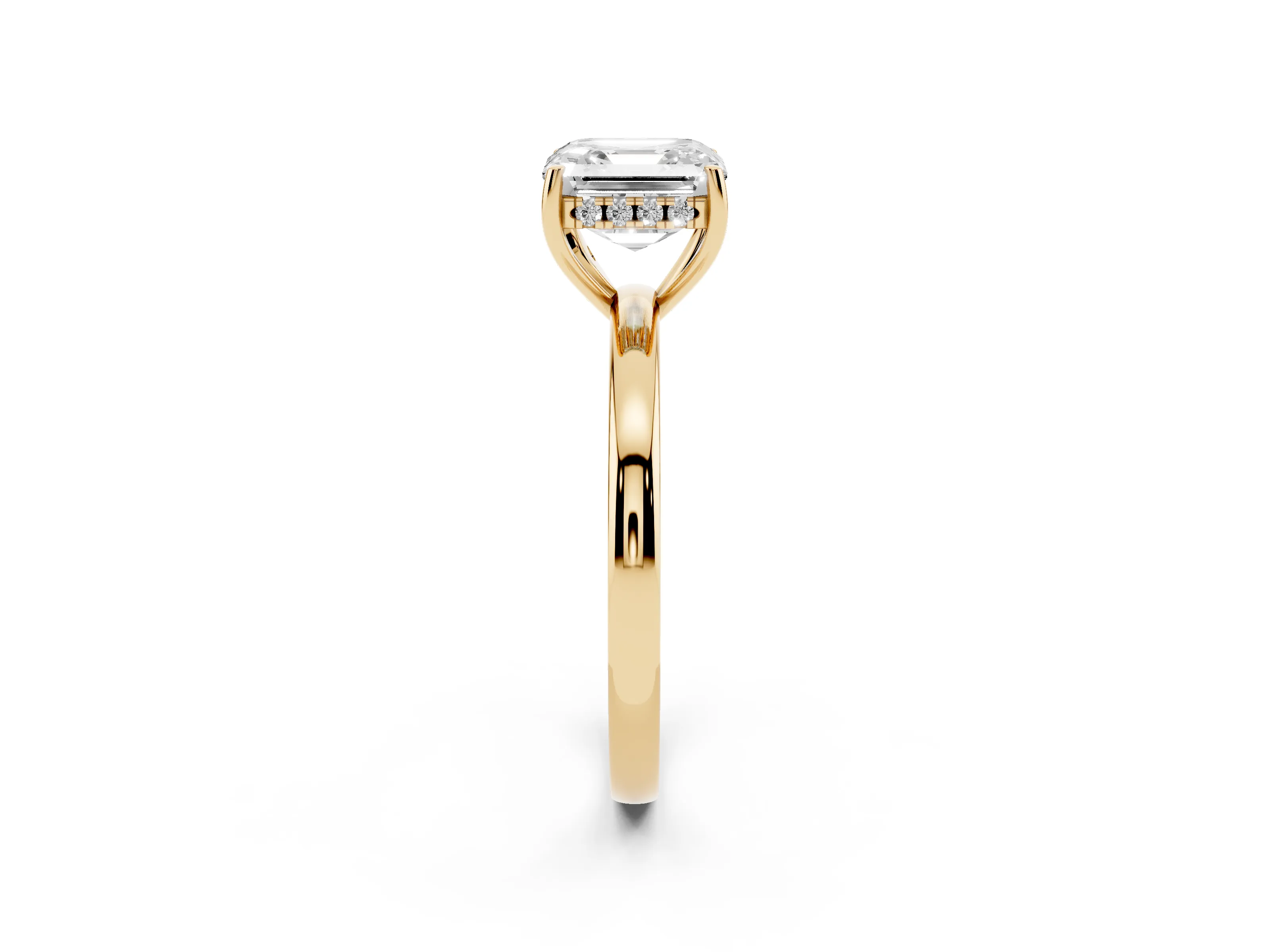 Asscher Cut Diamond Solitaire Ring Set in Yellow gold with Plain Band and Prong Setting