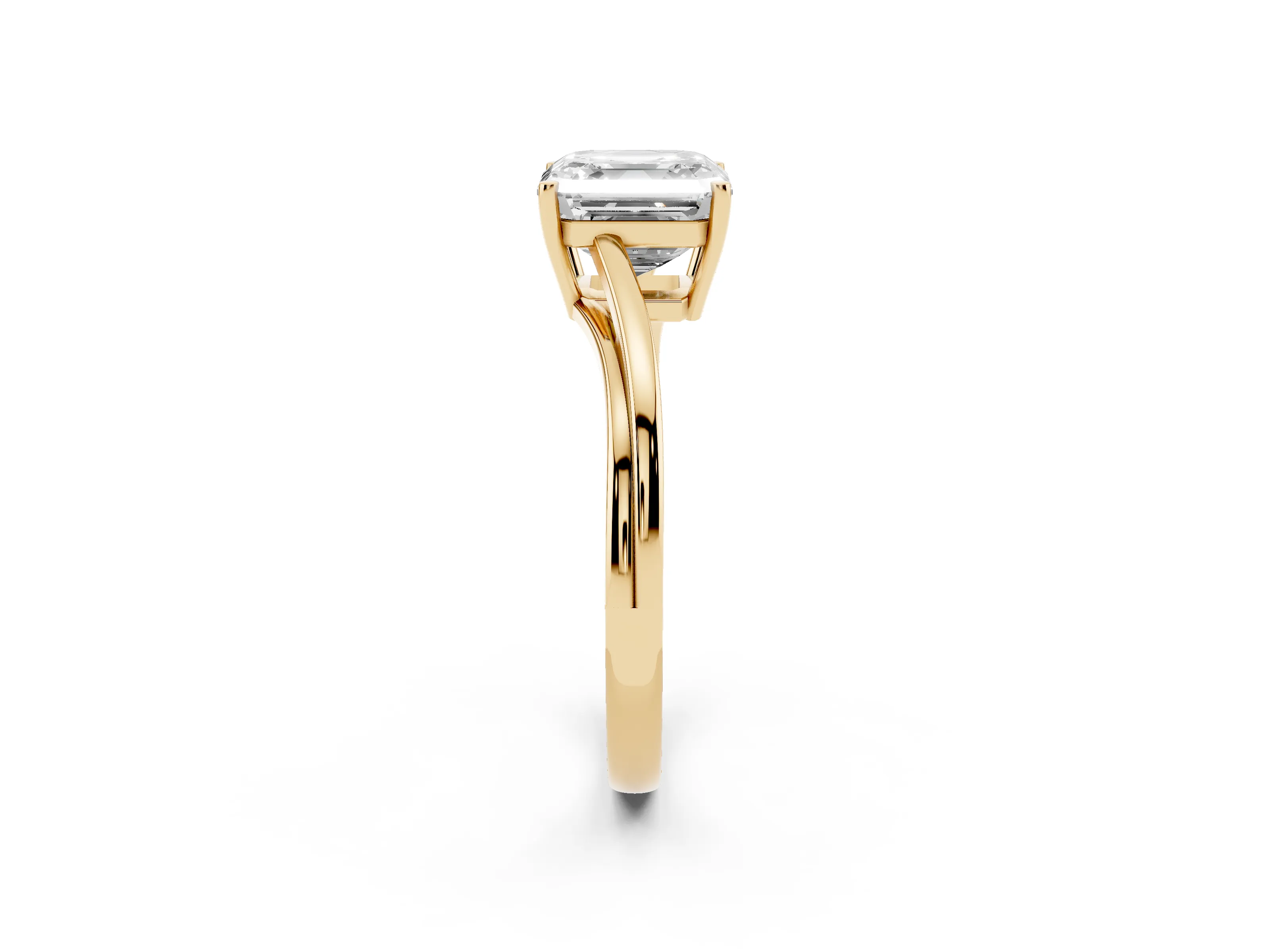 Asscher Cut Diamond Solitaire Twist Band Ring Set in Yellow gold with Prong Setting