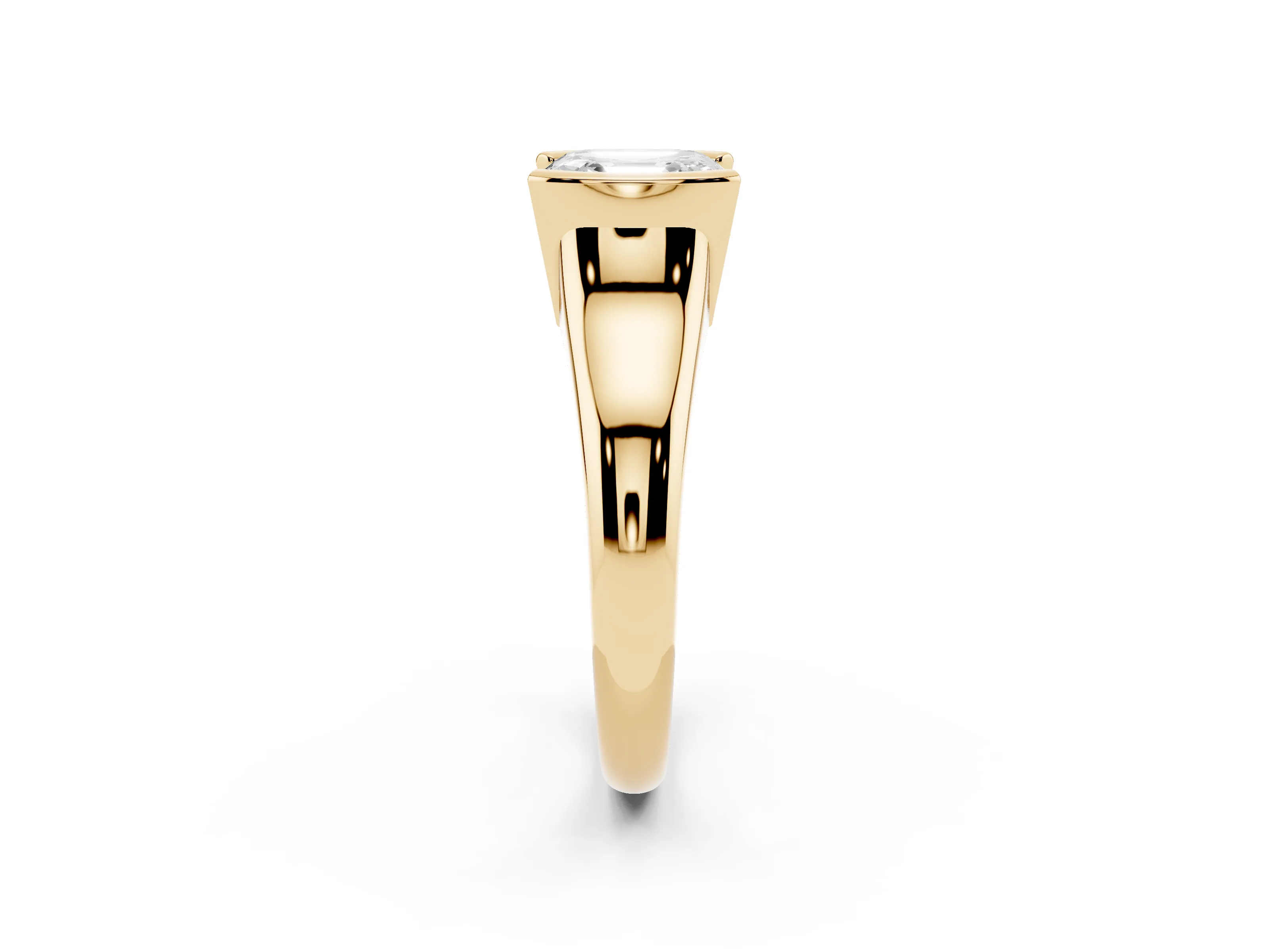 Asscher Cut Diamond Solitaire Tension Set Ring Set in Yellow gold with Split Shank Band