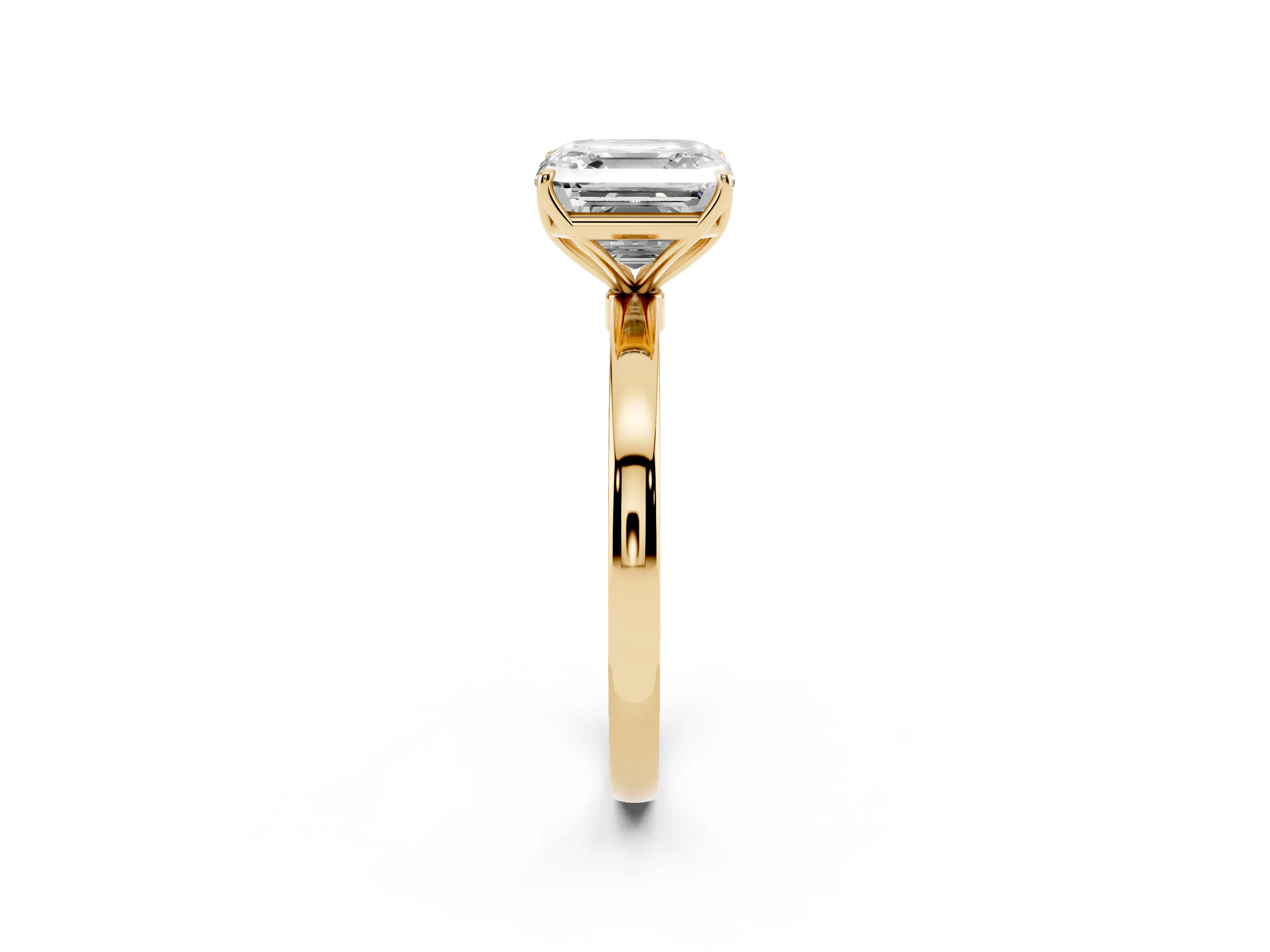 Asscher Cut Diamond Solitaire Ring Set in Yellow gold with Prong Setting and Thin Polished Band