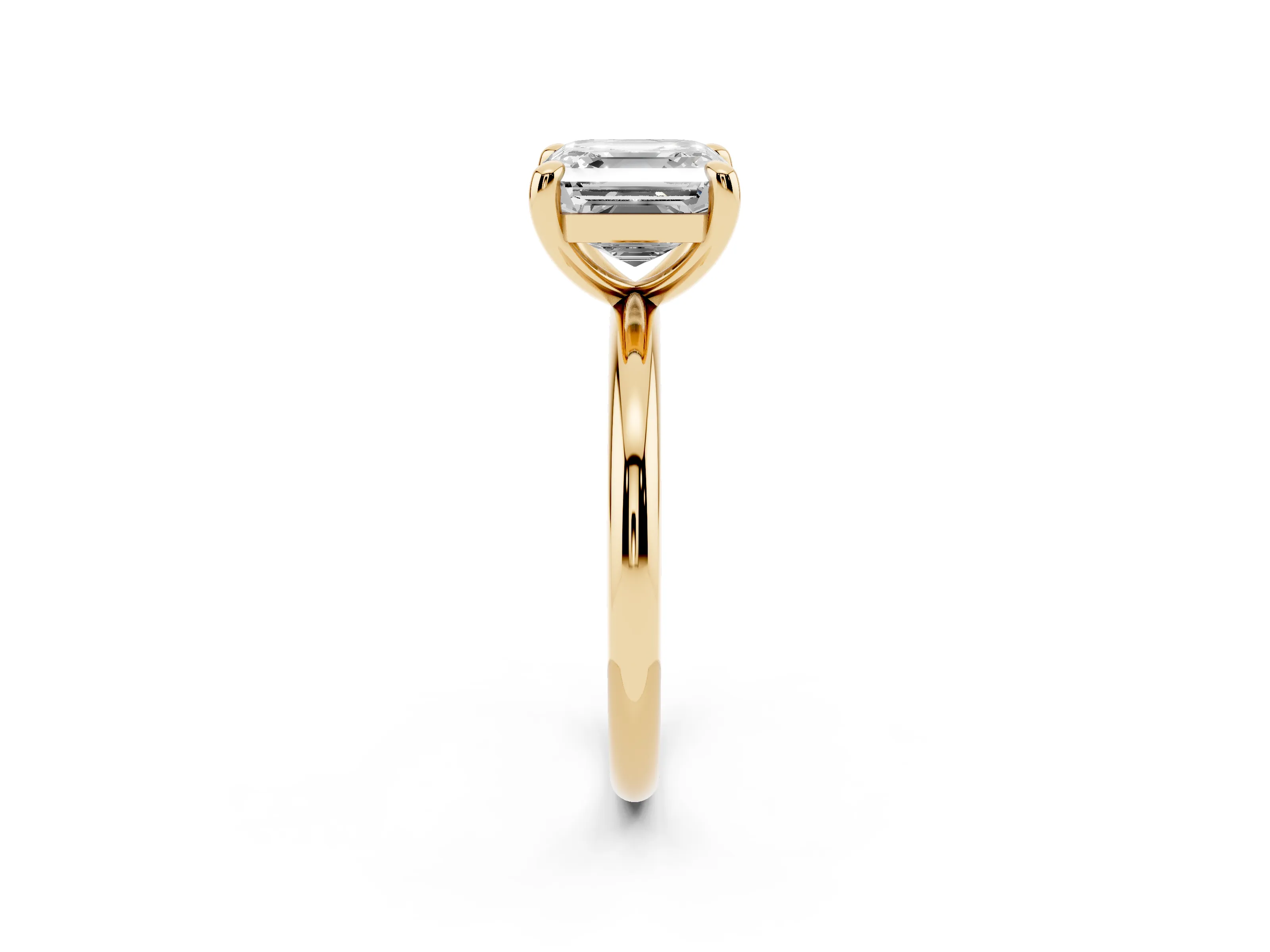 Asscher Cut Diamond Solitaire Ring Set in Yellow gold with Prong Setting on a Polished Plain Band
