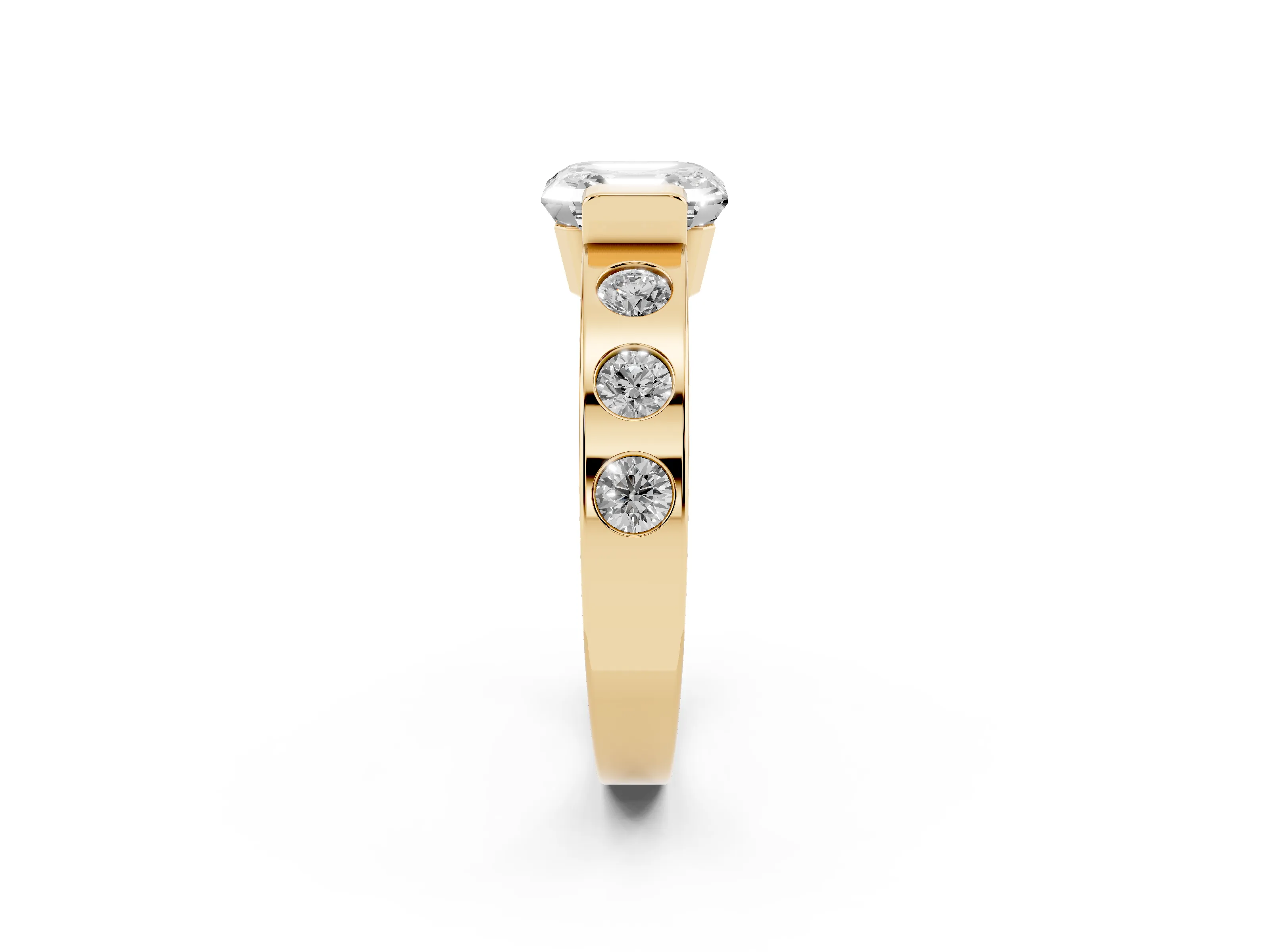 Asscher Cut Diamond Channel-Set Band Ring Set in Yellow gold with Bezel Prong Setting
