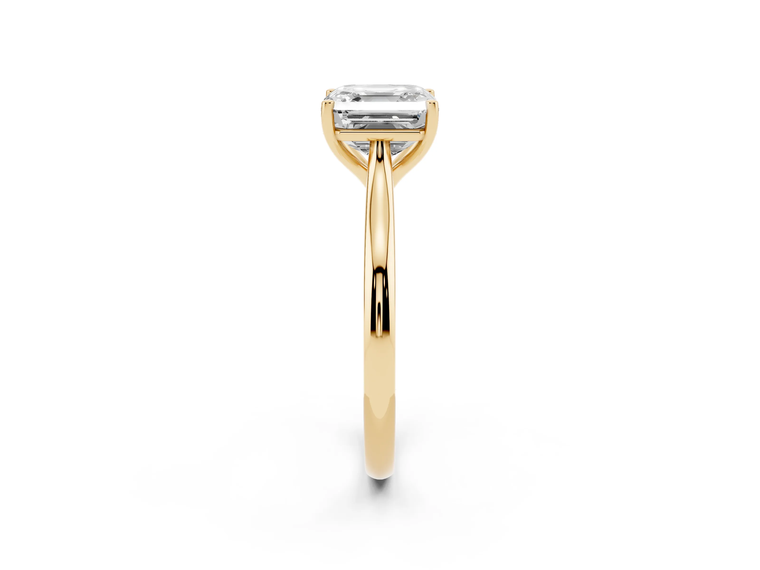 Asscher Cut Diamond Solitaire Ring Set in Yellow gold with Cathedral Band and Prong Setting