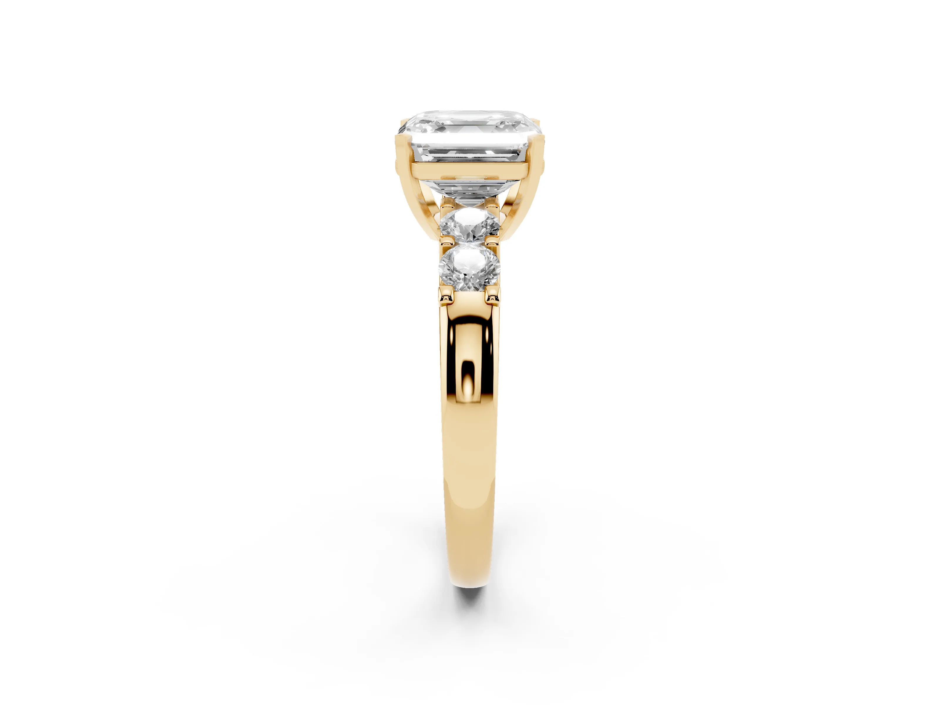Asscher Cut Diamond Five-Stone Prong Set Engagement Ring Set in Yellow gold with Channel Band