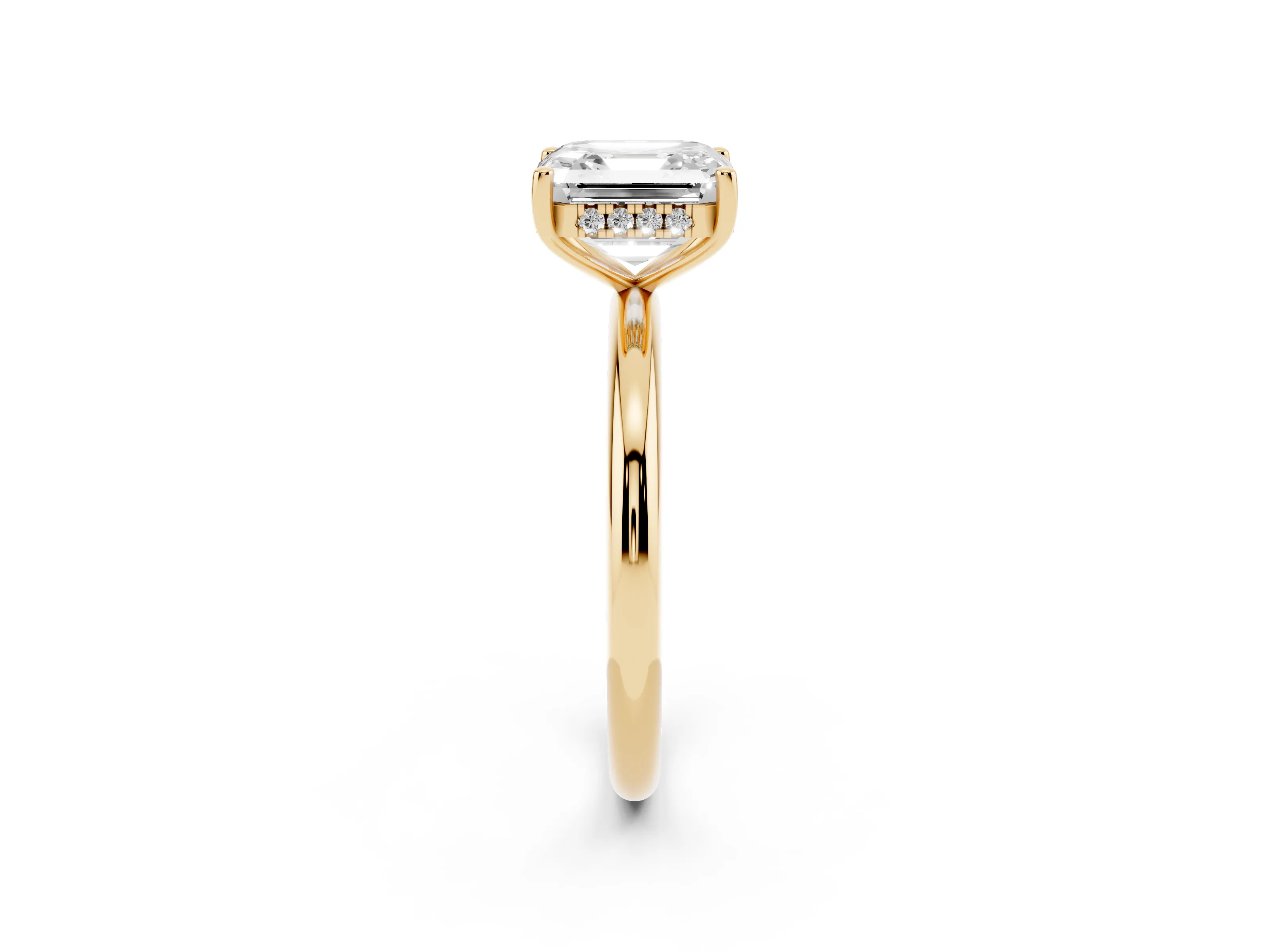 Asscher Cut Diamond Solitaire Engagement Ring Set in Yellow gold with Prong Setting and Polished Band