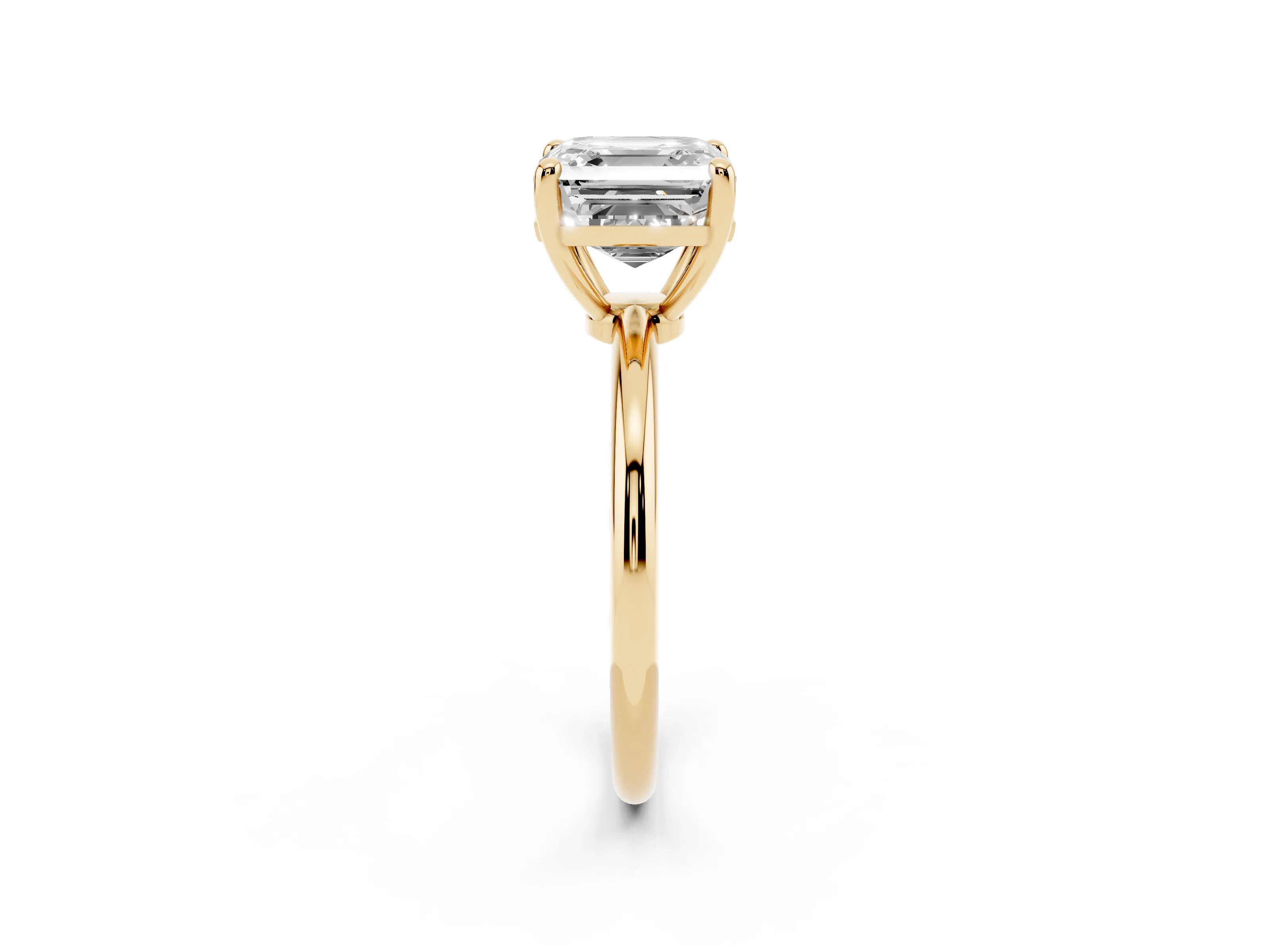 Asscher Cut Diamond Solitaire Ring Set in Yellow gold with Secure Prong Setting on a Classic Band
