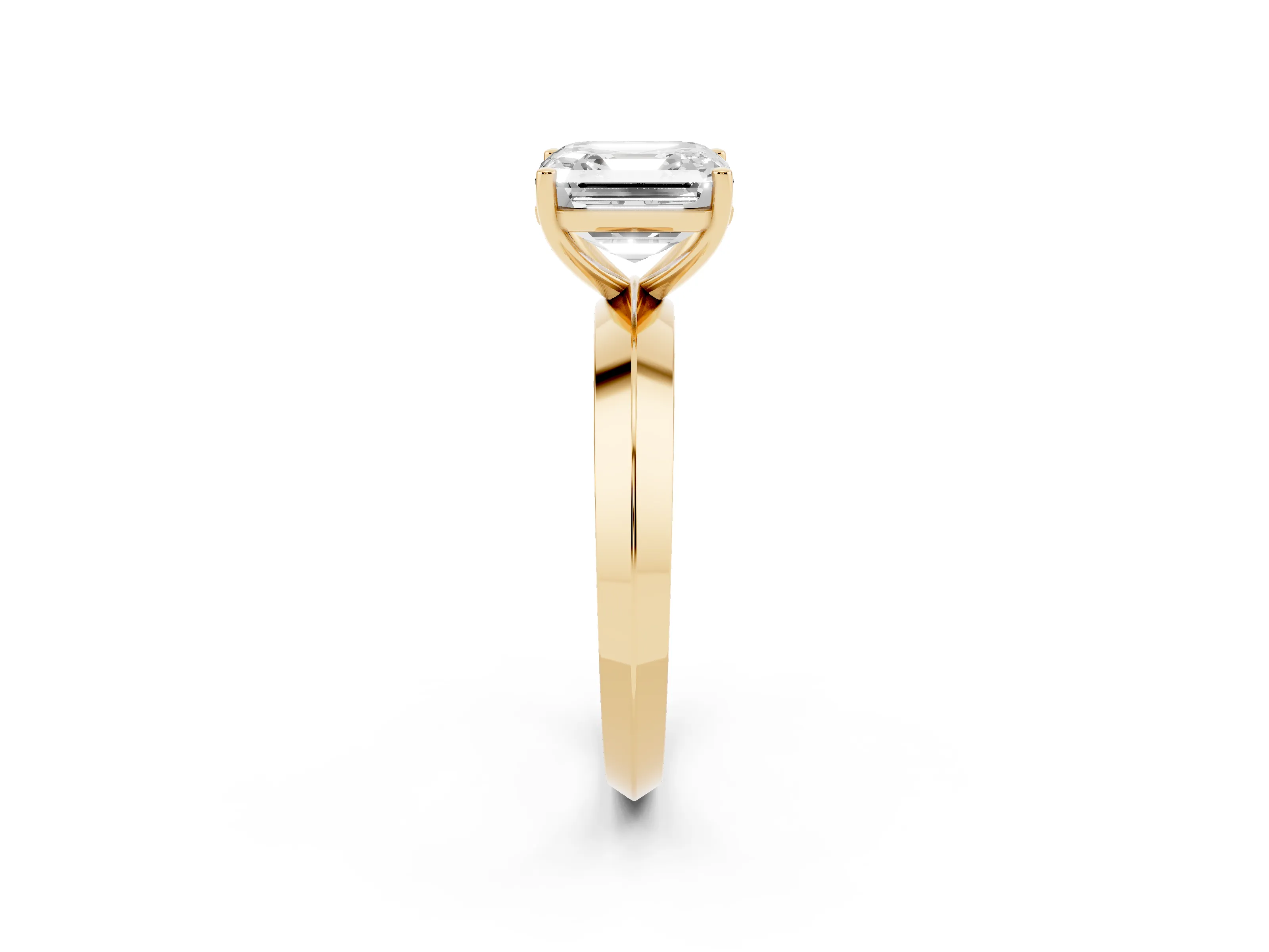 Asscher Cut Diamond Solitaire Engagement Ring Set in Yellow gold with Flat Band and Prong Setting
