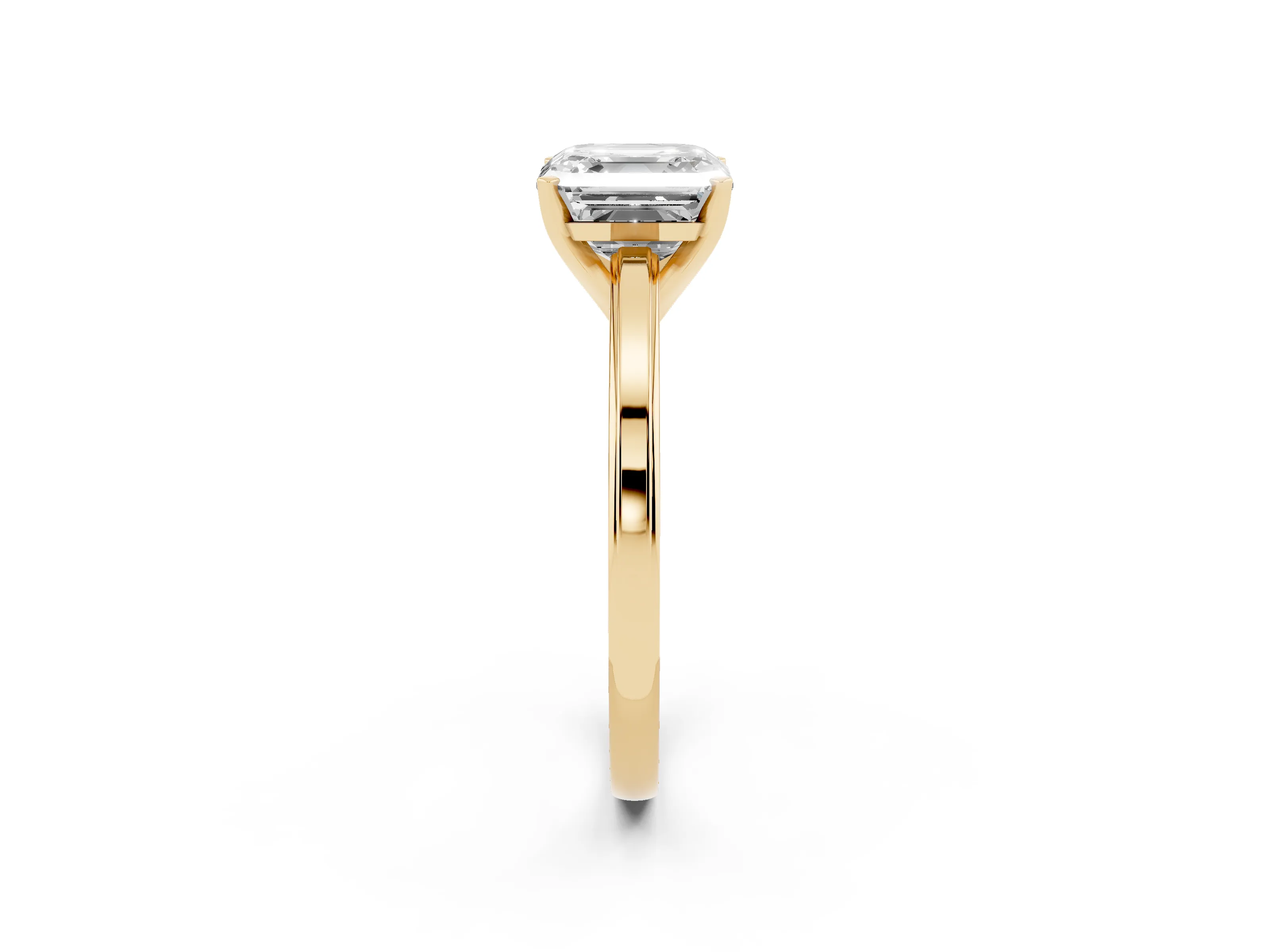 Asscher Cut Diamond Solitaire Ring Set in Yellow gold with Prong Setting and Classic Band