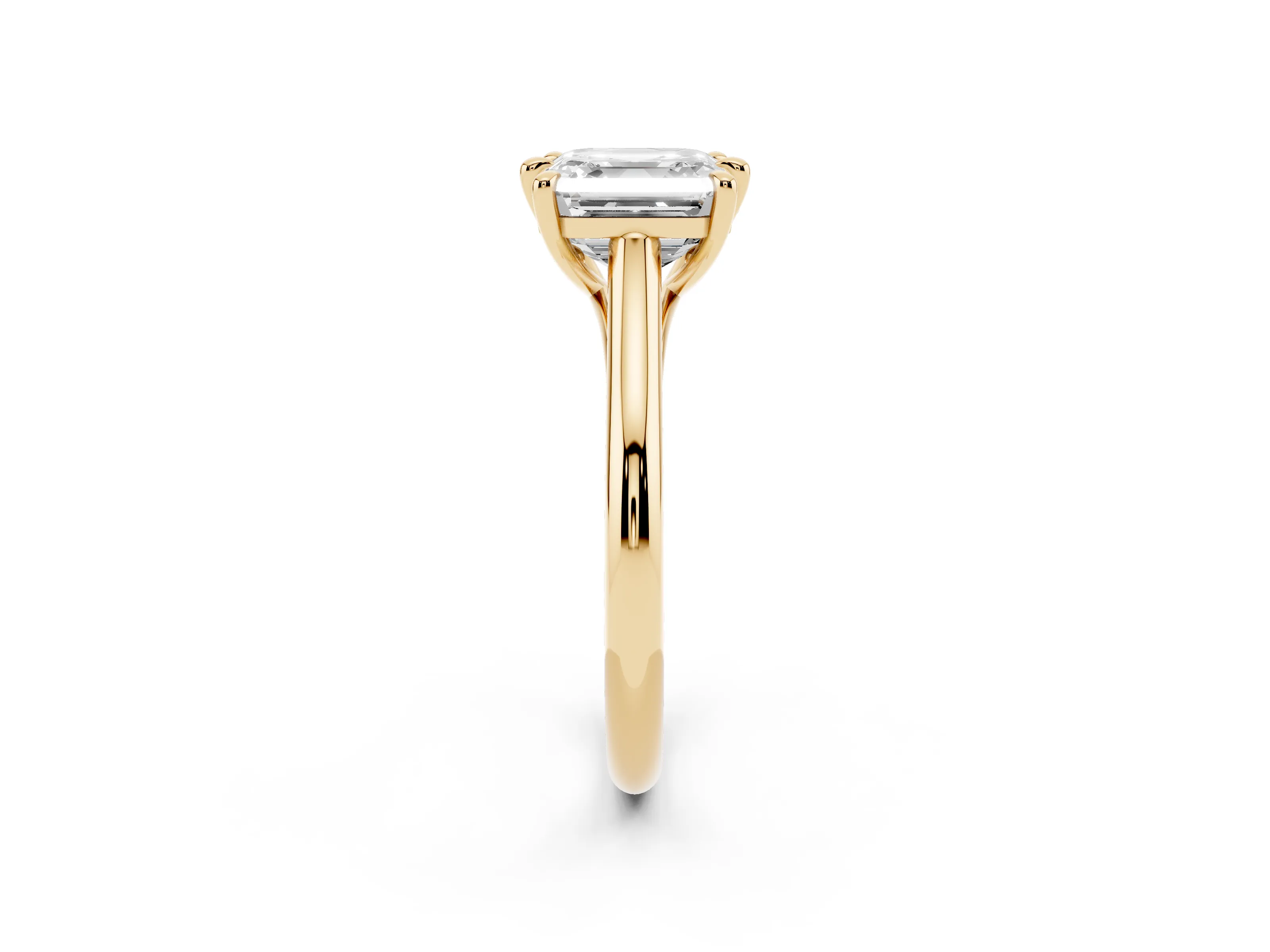 Asscher Cut Diamond Solitaire Engagement Ring Set in Yellow gold with Prong Setting and Plain Classic Band