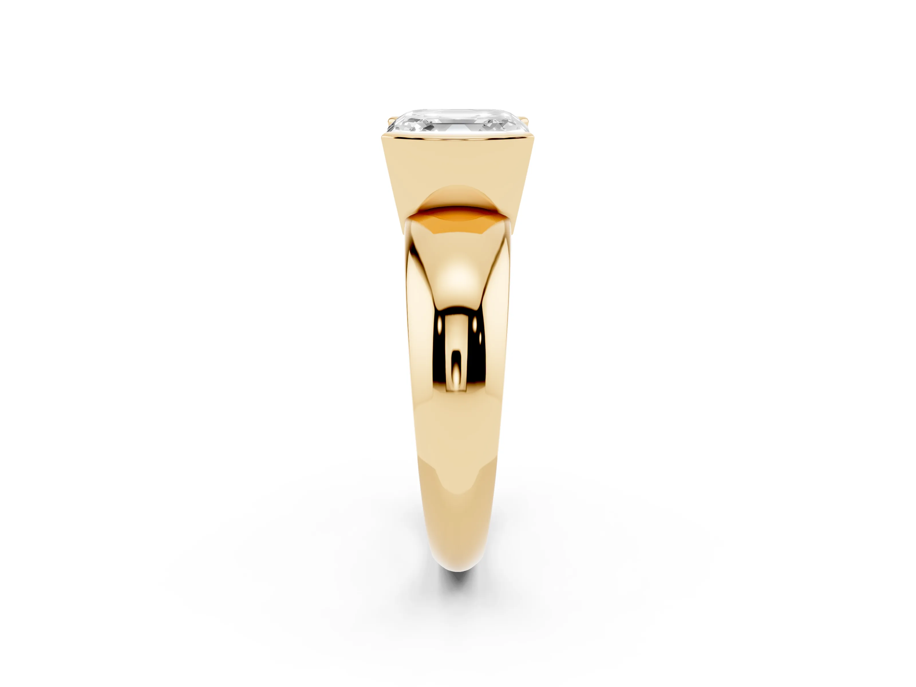 Asscher Cut Diamond Solitaire Tension Set Ring Set in Yellow gold with Wide Band
