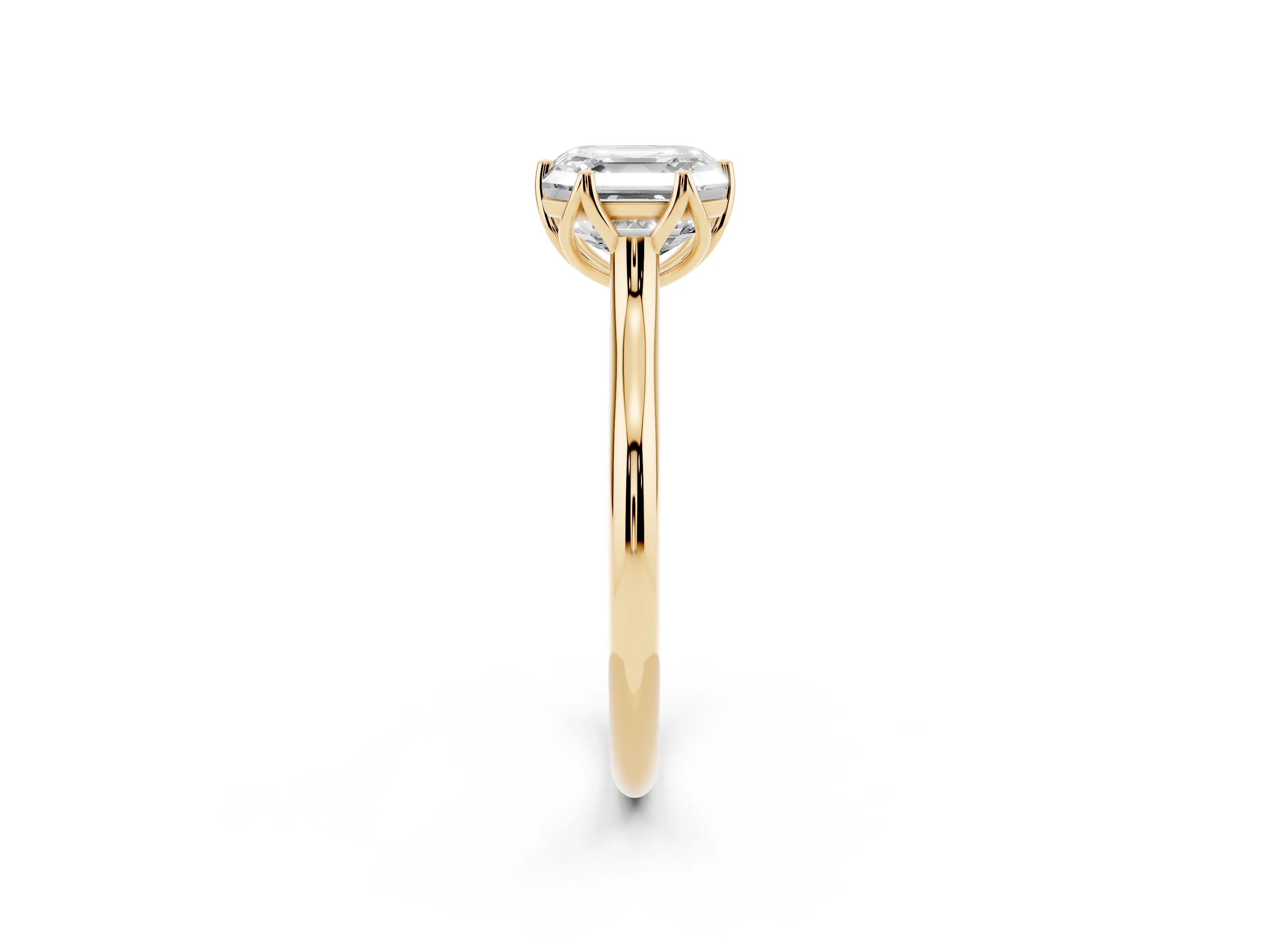Asscher Cut Diamond Solitaire Cathedral Ring Set in Yellow gold with Prong Setting