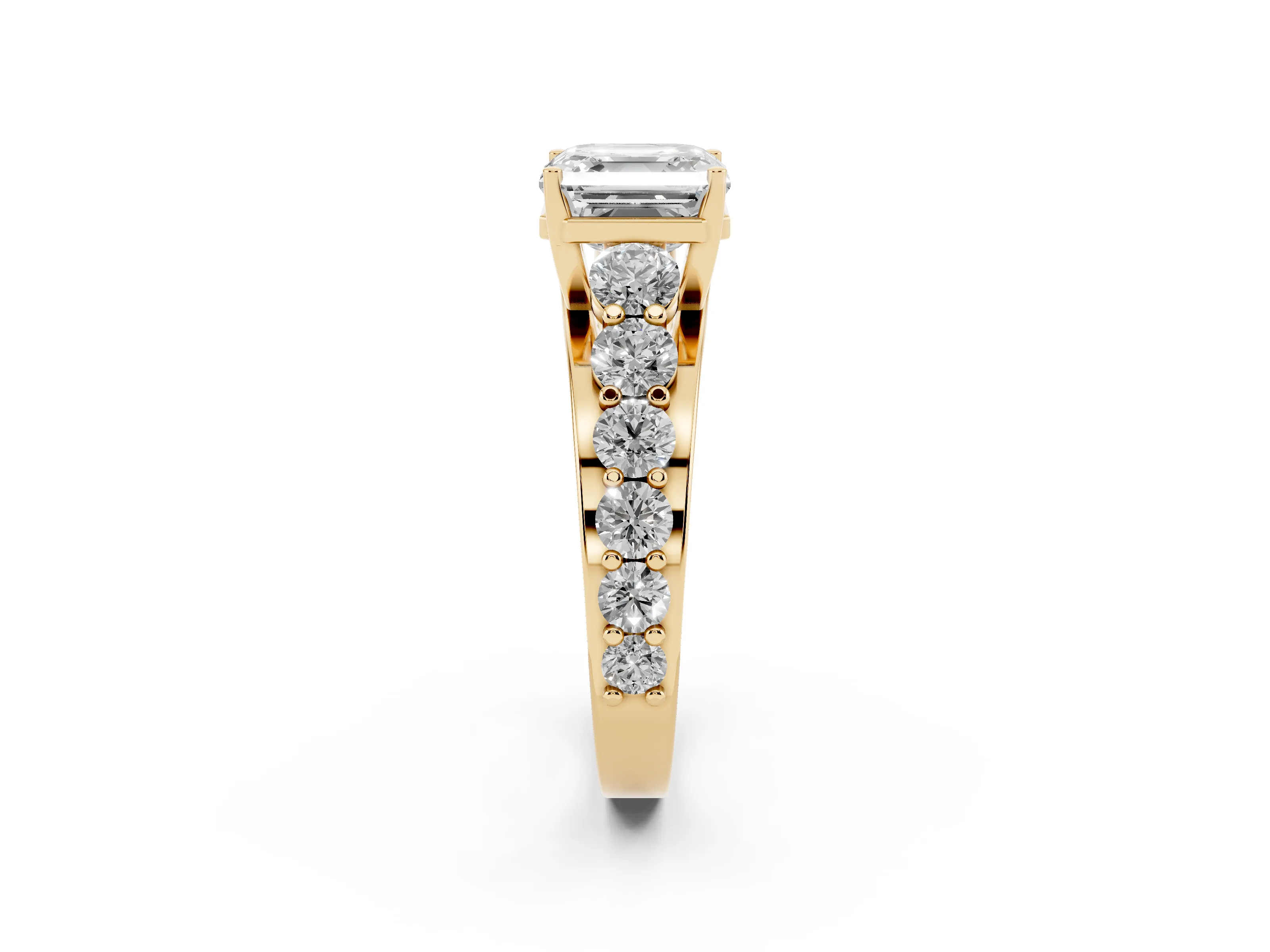Asscher Cut Diamond Pavé Engagement Ring Set in Yellow gold with Prong Setting