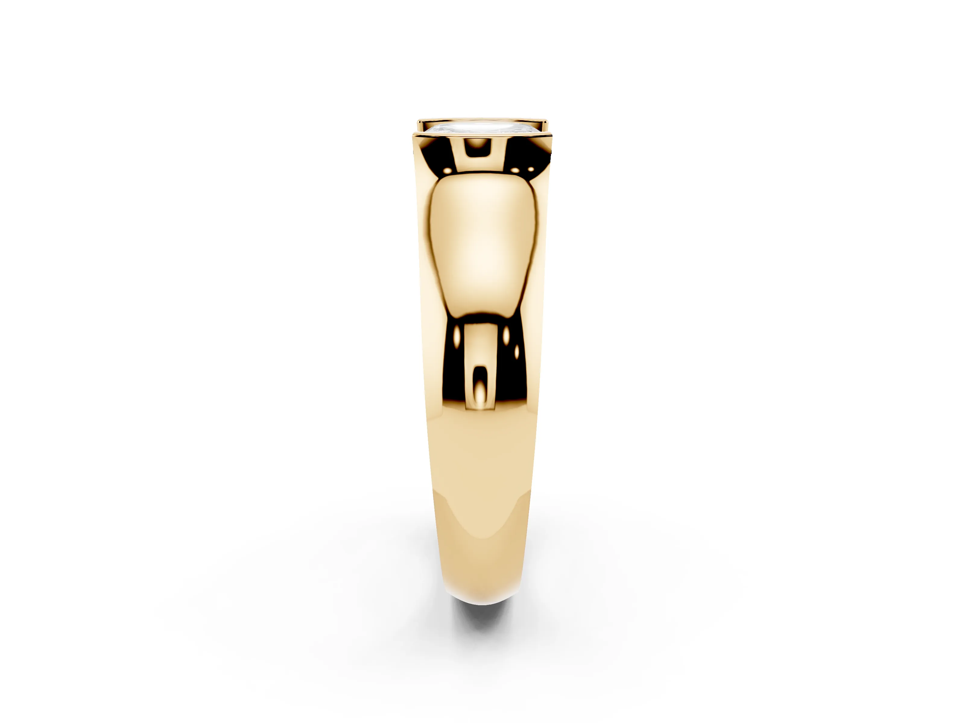 Asscher Cut Diamond Bezel Solitaire Ring Set in Yellow gold with Wide Band