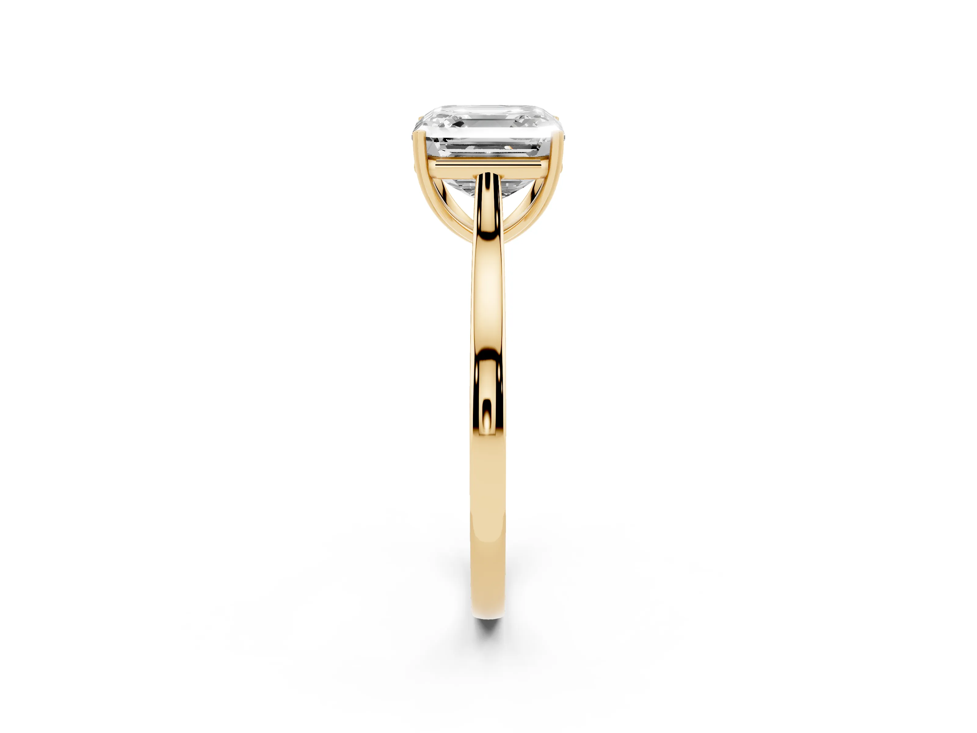 Asscher Cut Diamond Solitaire Heart Prong Engagement Ring Set in Yellow gold with Tapered Band