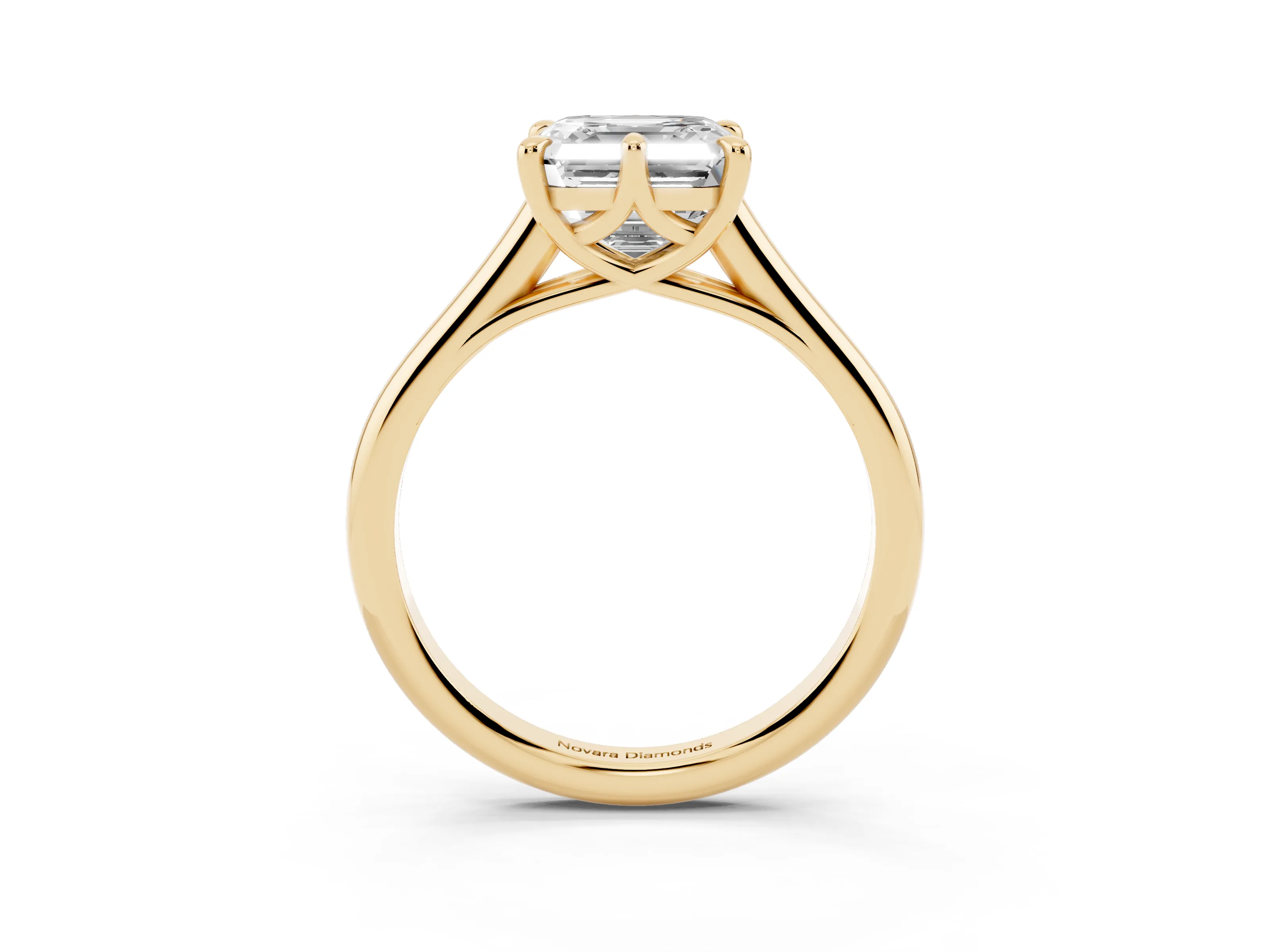 Asscher Cut Diamond Solitaire Engagement Ring Set in Yellow gold with Prong Setting and Plain Classic Band