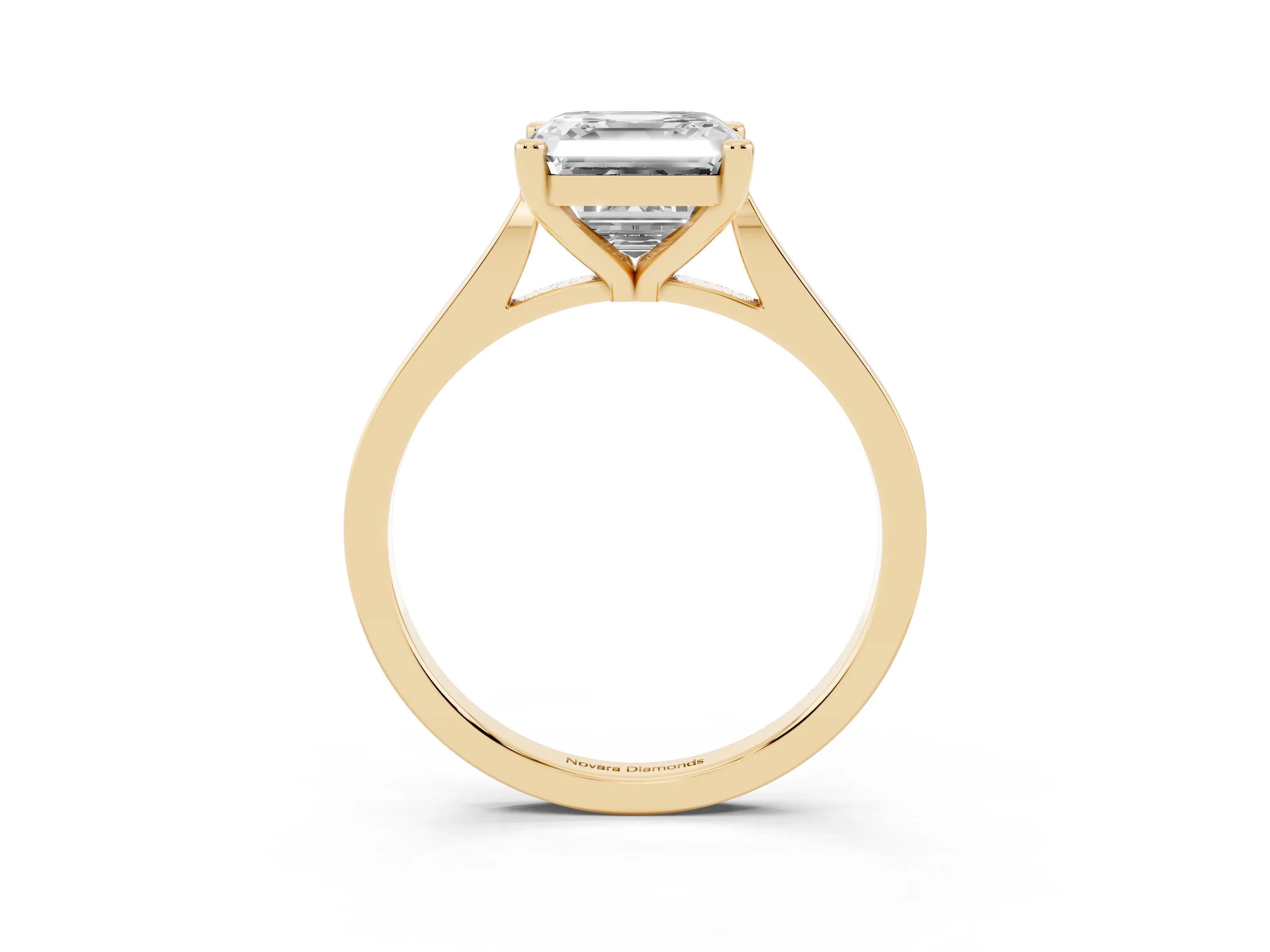 Asscher Cut Diamond Solitaire Ring Set in Yellow gold with Prong Setting and Tapered Band