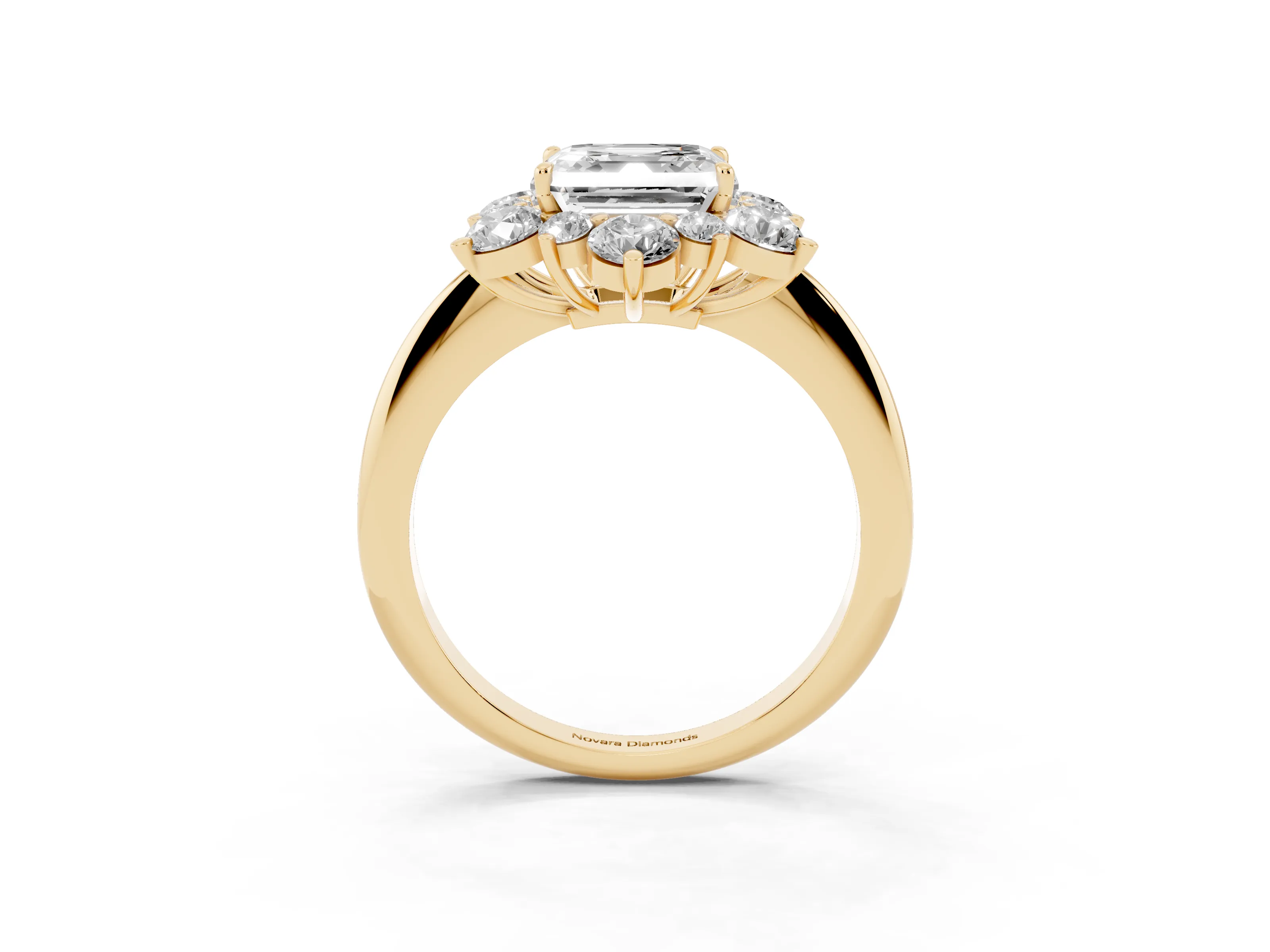 Asscher Cut Diamond Cluster Halo Ring Set in Yellow gold with Solitaire Band and Prong Setting