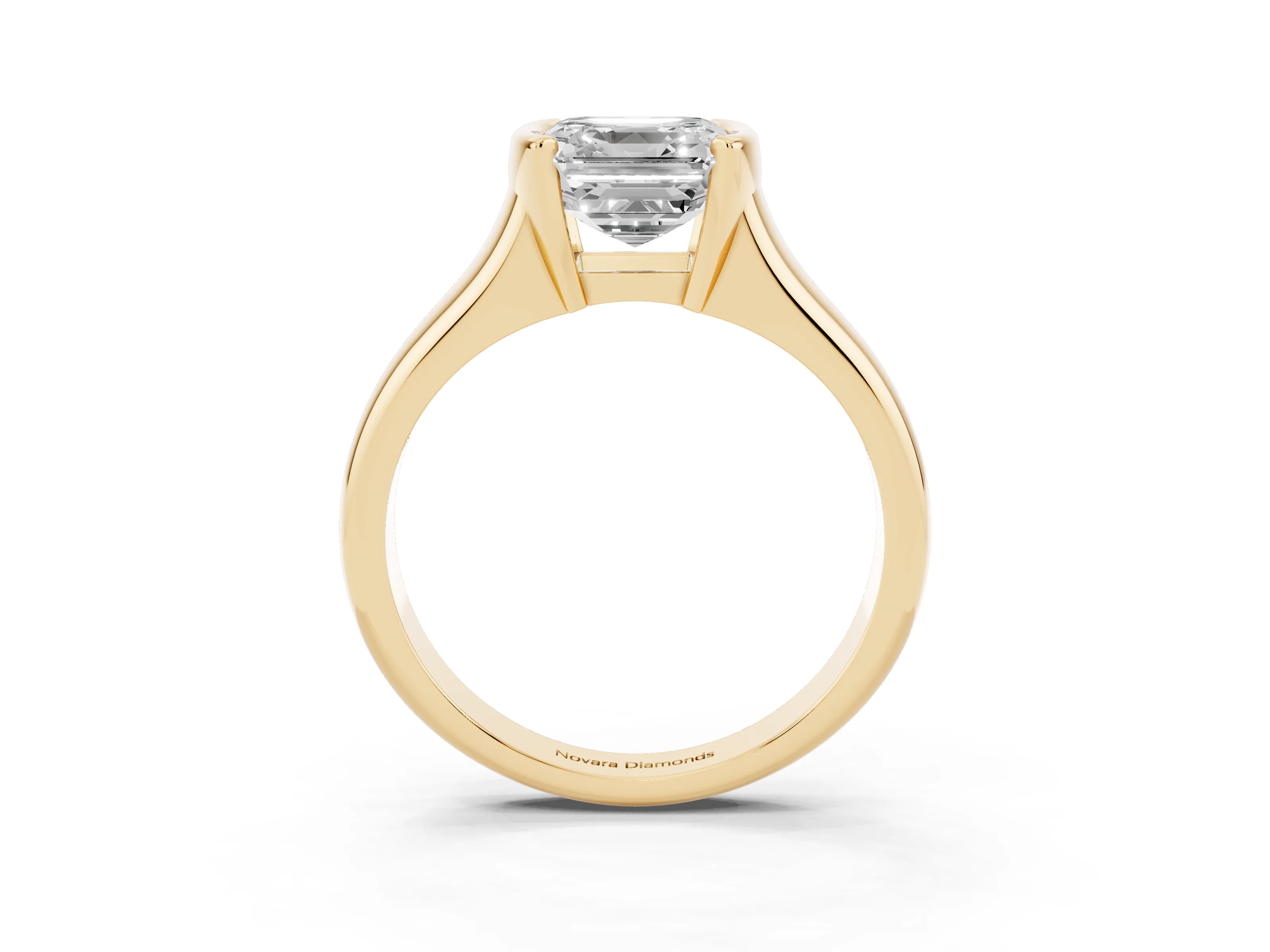 Asscher Cut Diamond Solitaire Tension Set Ring Set in Yellow gold with Split Shank Band