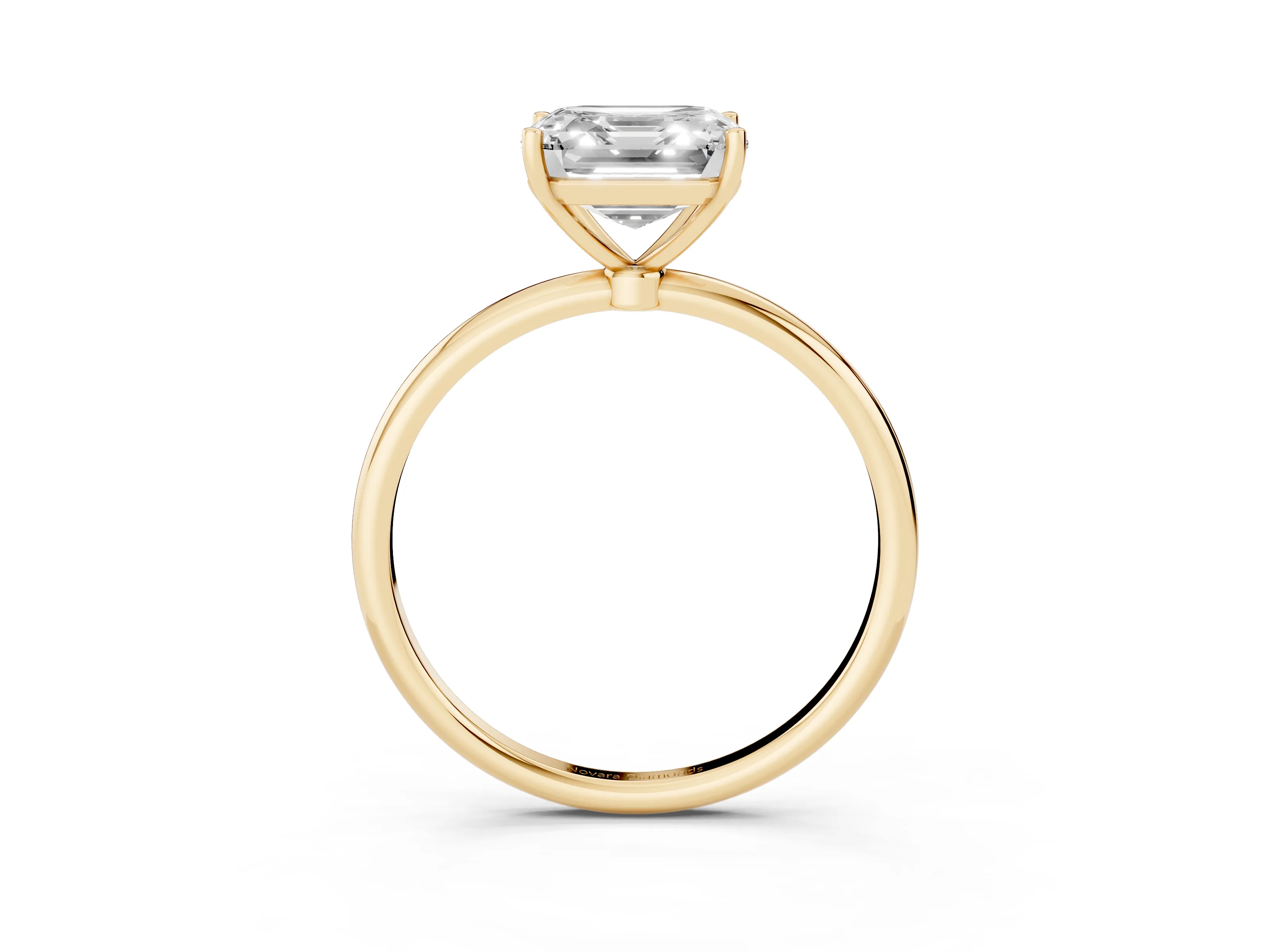 Asscher Cut Diamond Solitaire Engagement Ring Set in Yellow gold with Thin Band and Prong Setting