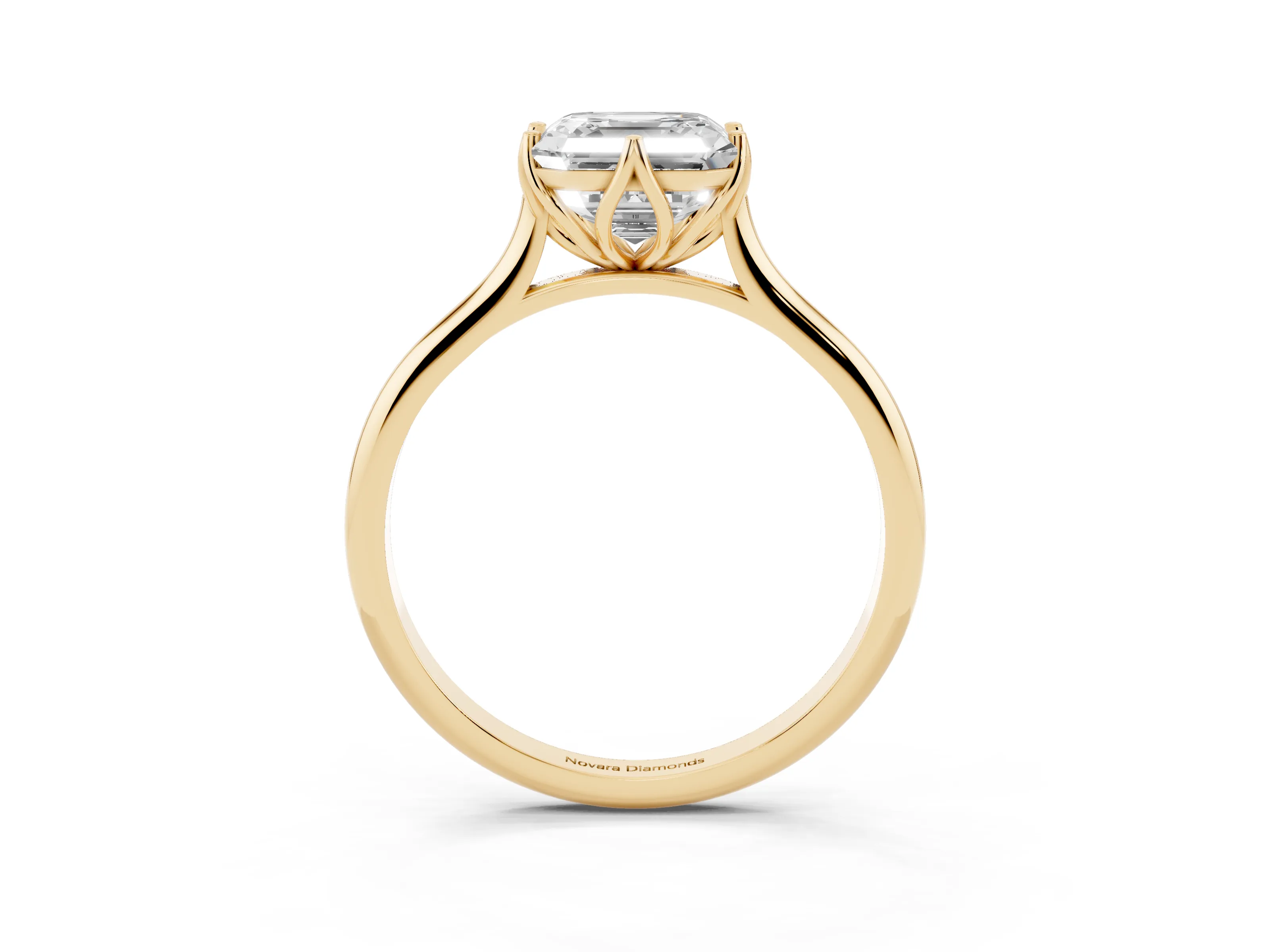 Asscher Cut Diamond Solitaire Cathedral Ring Set in Yellow gold with Prong Setting