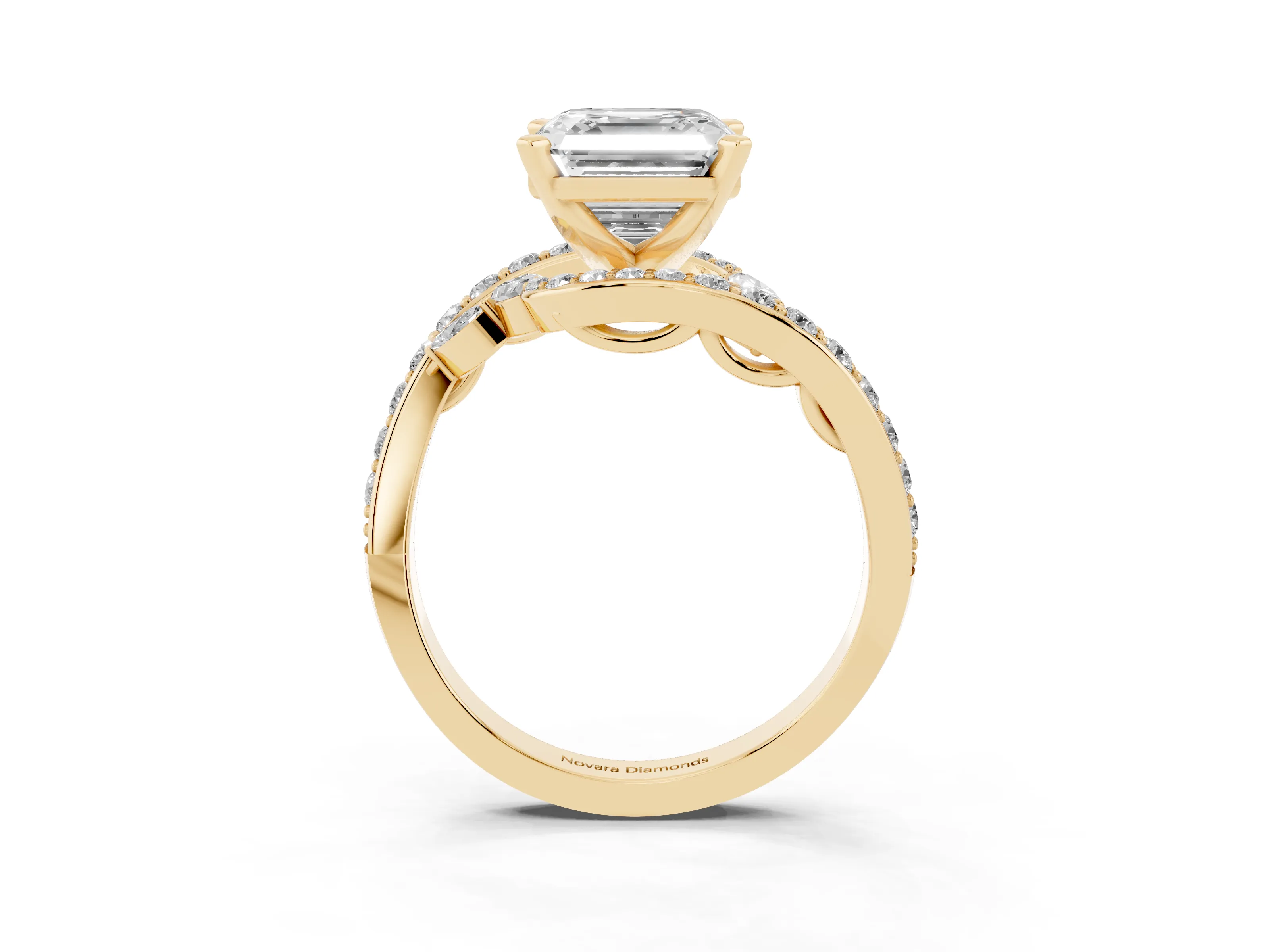 Asscher Cut Bypass Pavé Engagement Ring Setting | Marquise Accents | Yellow Gold