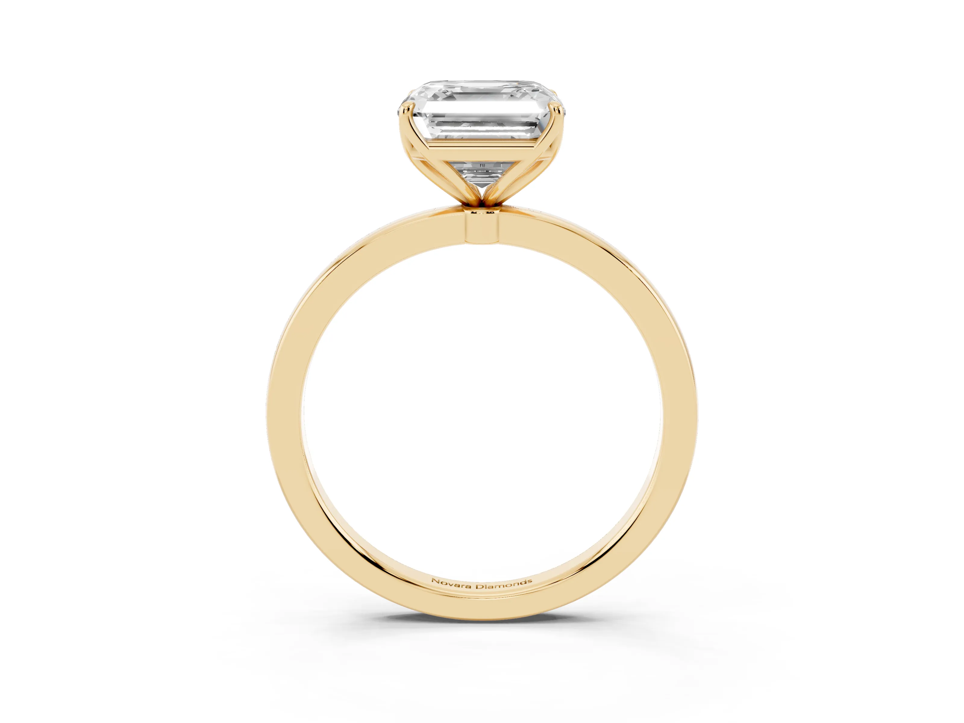 Asscher Cut Diamond Solitaire Ring Set in Yellow gold with Prong Setting and Thin Polished Band