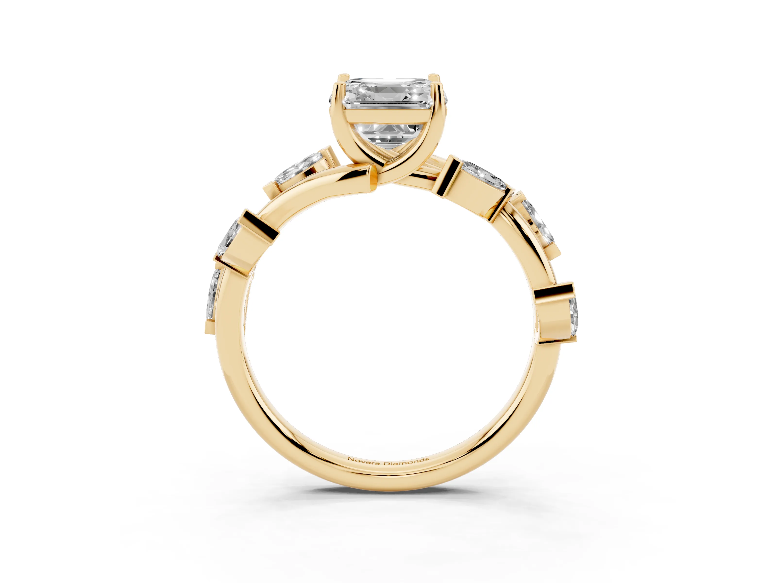 Asscher Cut Diamond Solitaire Ring Set in Yellow gold with Twisted Marquise Accent Band
