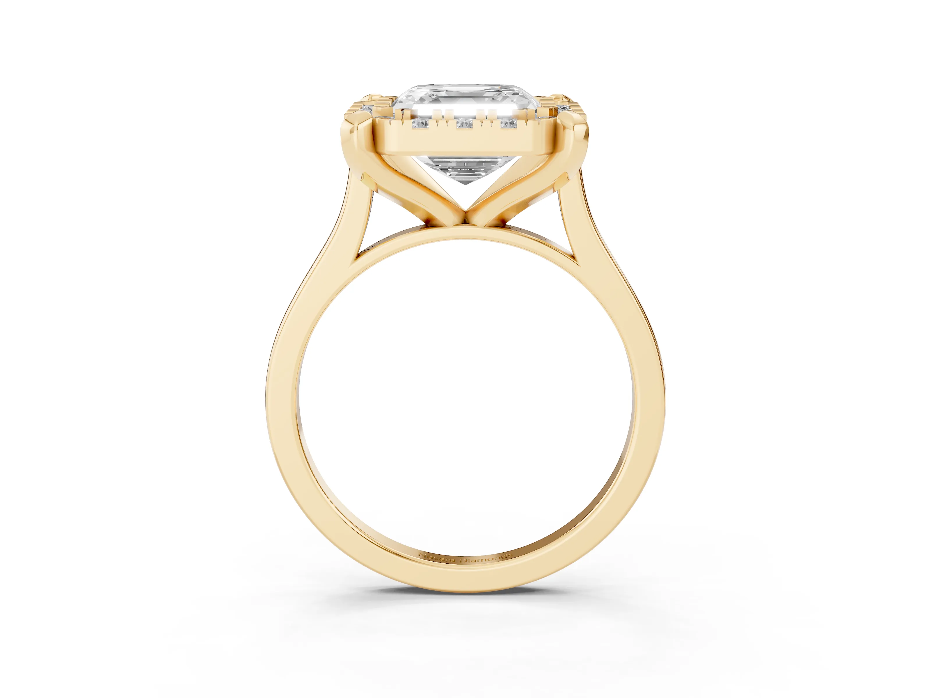 Asscher Cut Diamond Cluster Halo Solitaire Ring Set in Yellow gold with Prong Setting