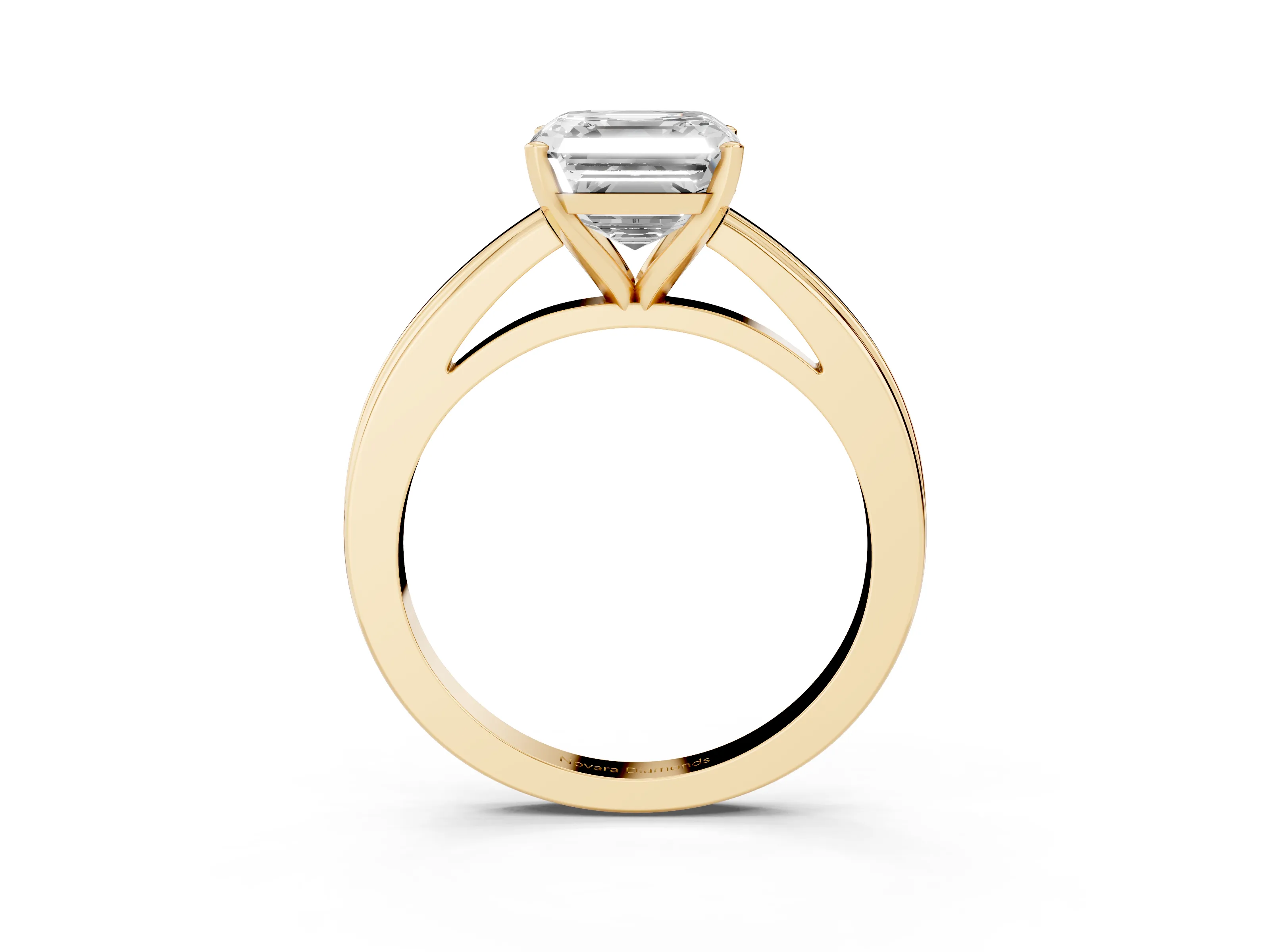 Asscher Cut Diamond Solitaire Ring Set in Yellow gold with Prong Setting and Classic Band
