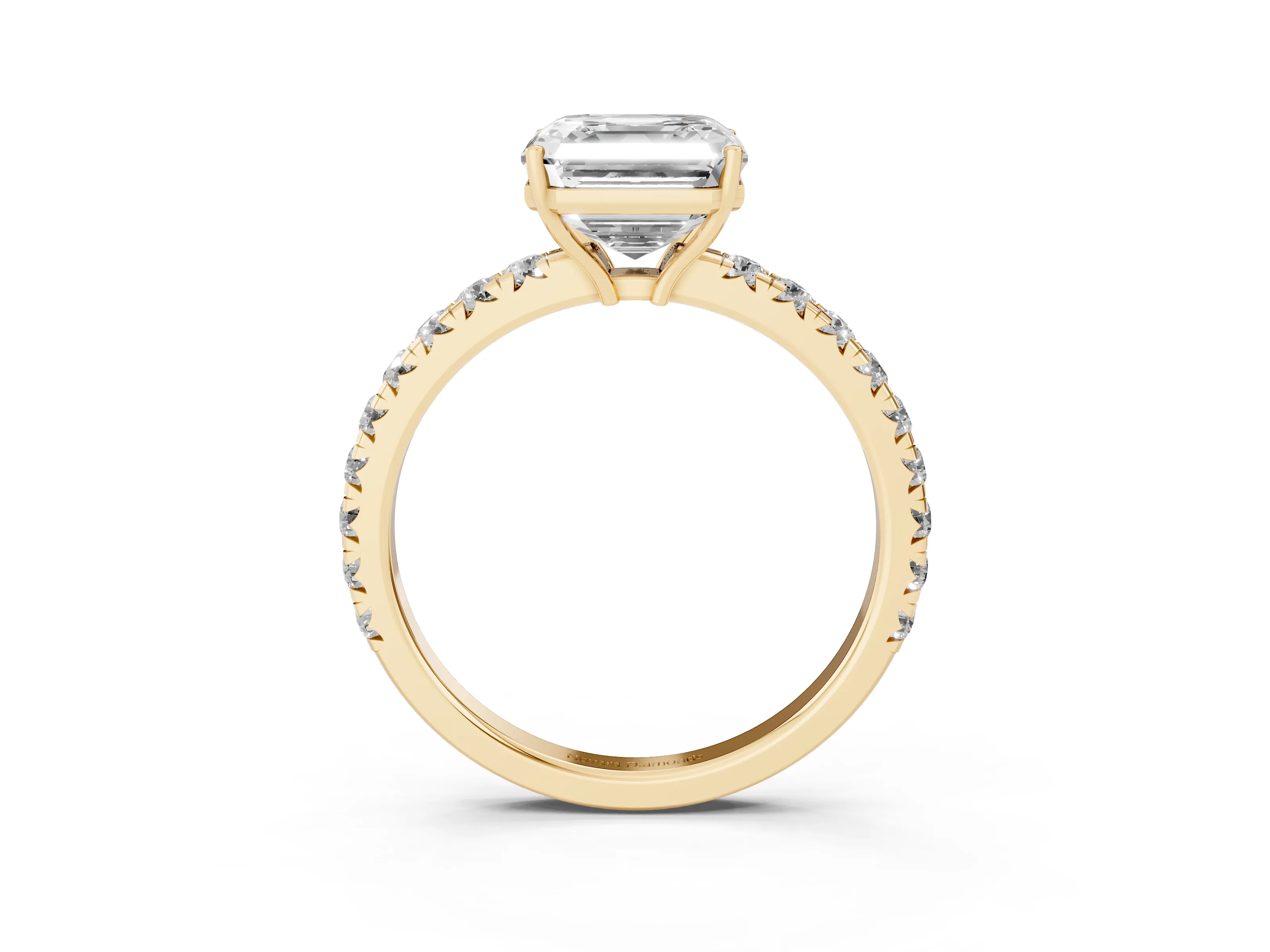 Asscher Cut Diamond Pavé Solitaire Engagement Ring Set in Yellow gold with Prong Setting