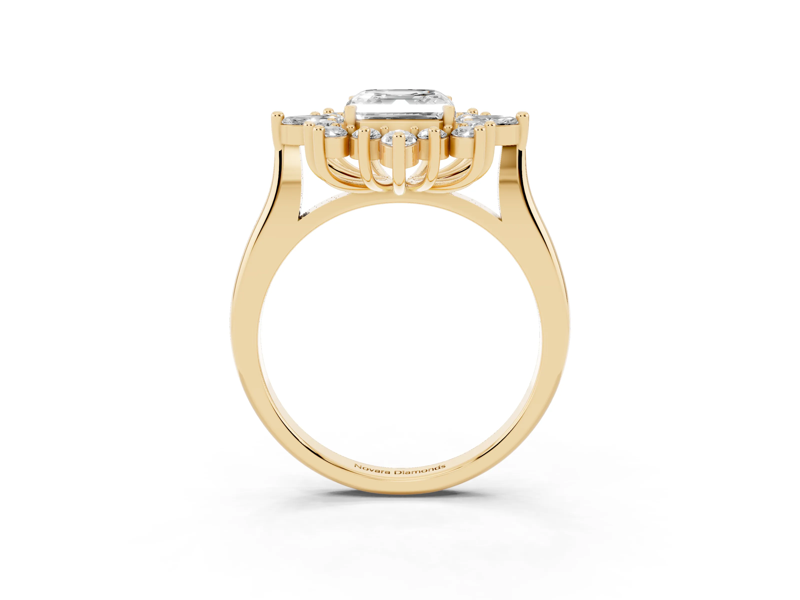 Asscher Cut Diamond Cluster Halo Ring Set in Yellow gold with Marquise and Round Accents