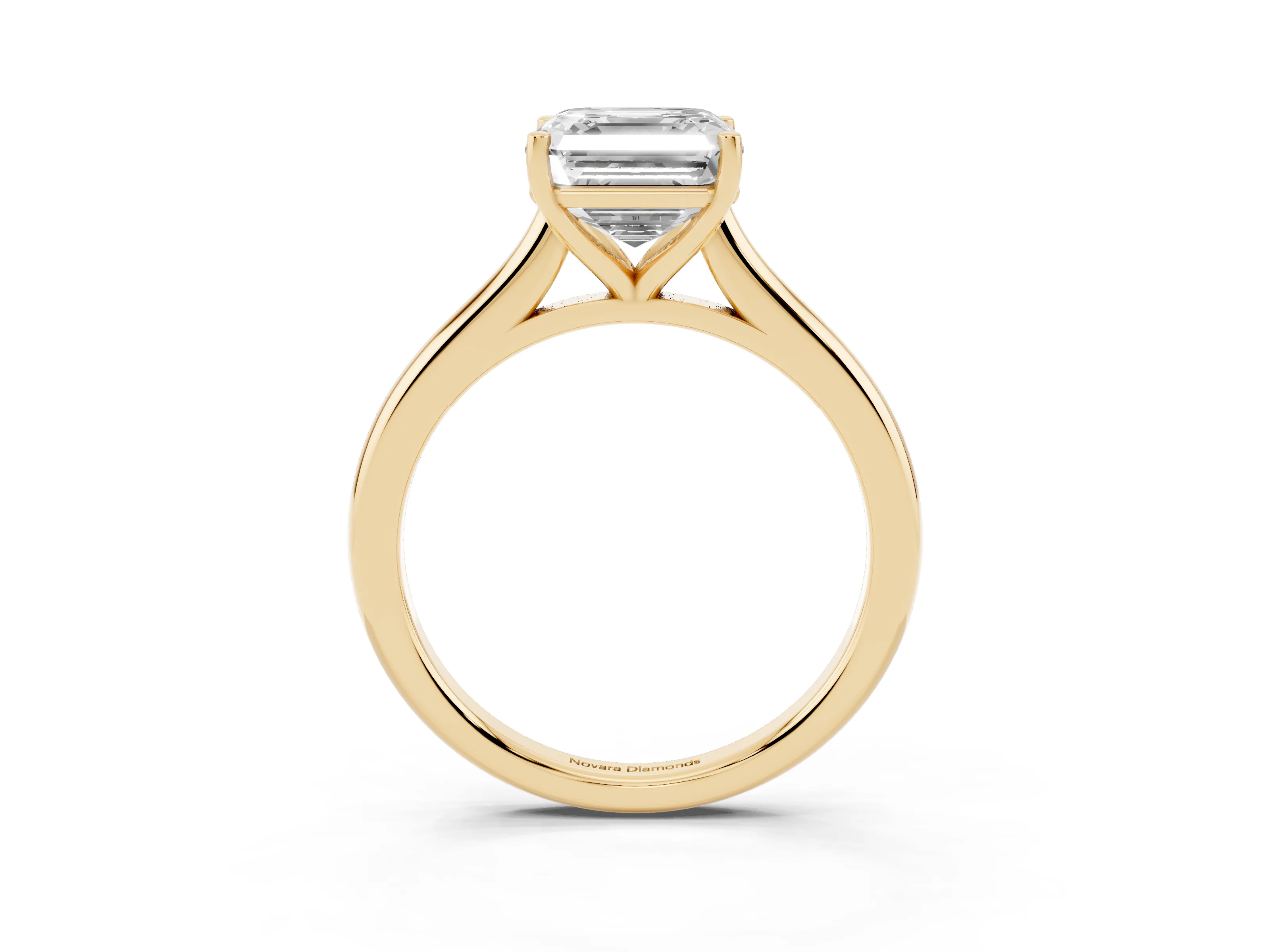 Asscher Cut Diamond Solitaire Ring Set in Yellow gold with Cathedral Band and Prong Setting