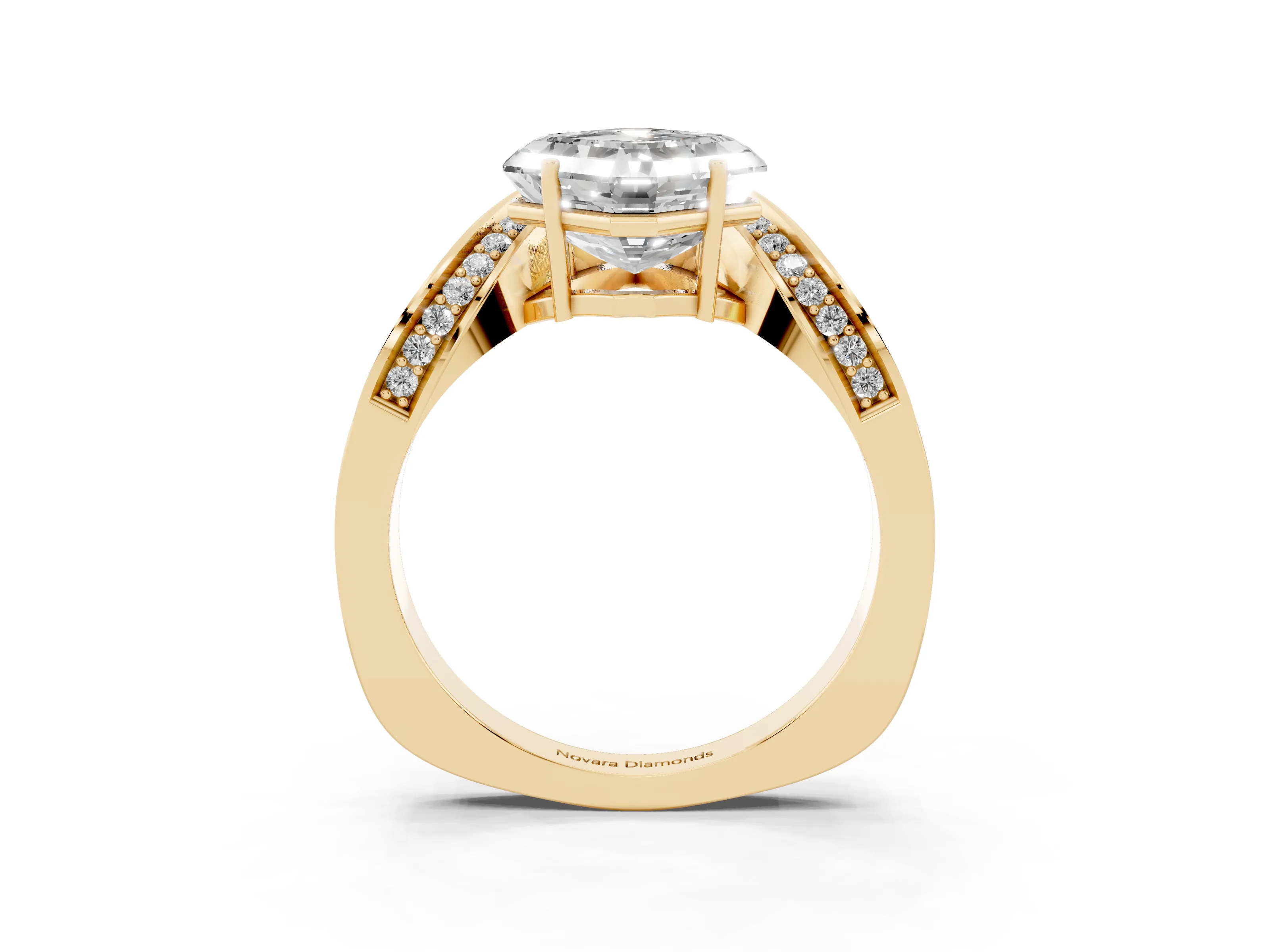 Asscher Cut Diamond Solitaire Engagement Ring Set in Yellow gold with Pavé Shoulders