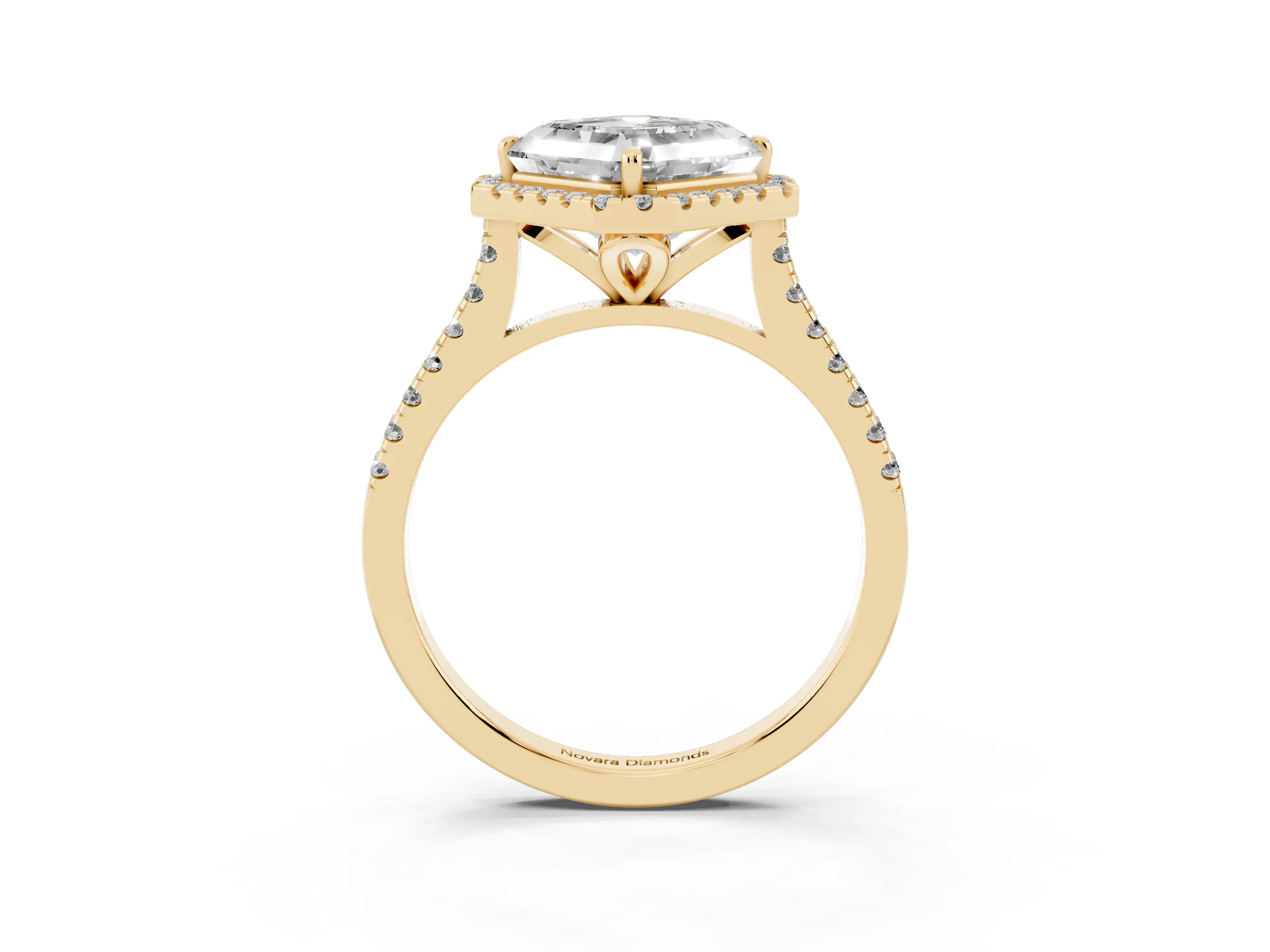 Asscher Cut Diamond Cushion Halo Ring Set in Yellow gold with Pavé Band