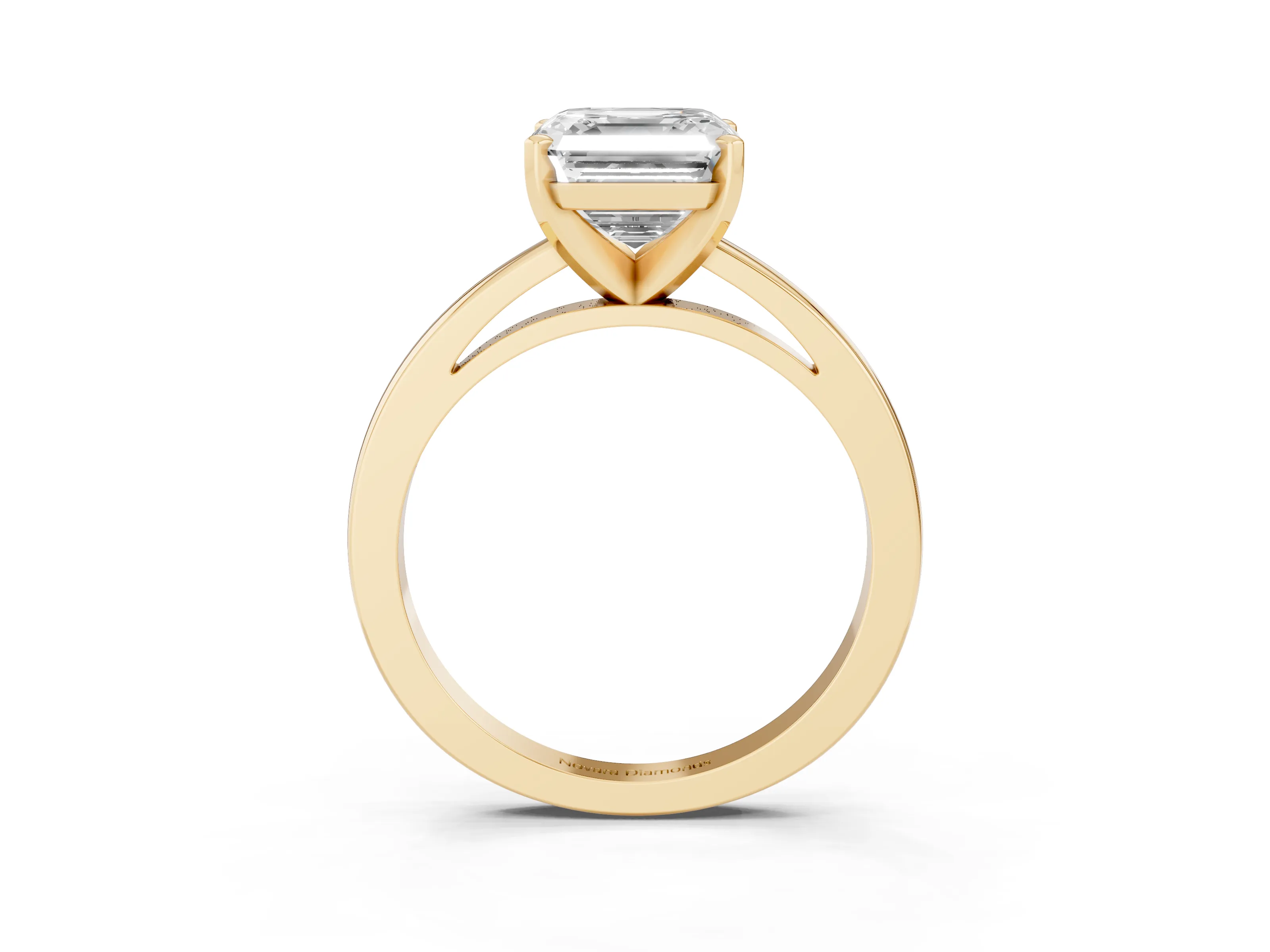 Asscher Cut Diamond Solitaire Engagement Ring Set in Yellow gold with Prong Setting on a Classic Band