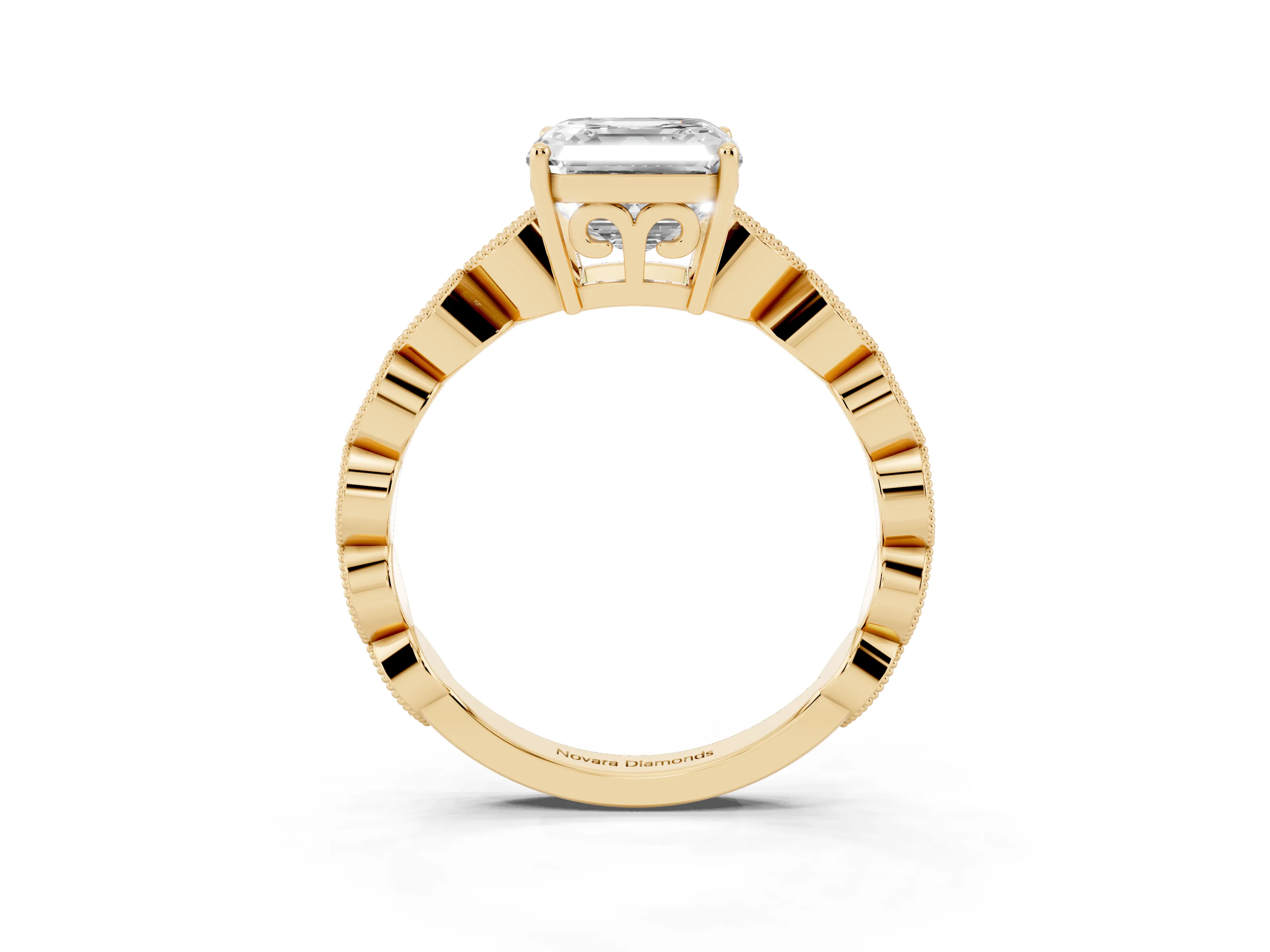 Asscher Cut Diamond Solitaire Ring Set in Yellow gold with Infinity Twist Pavé Band