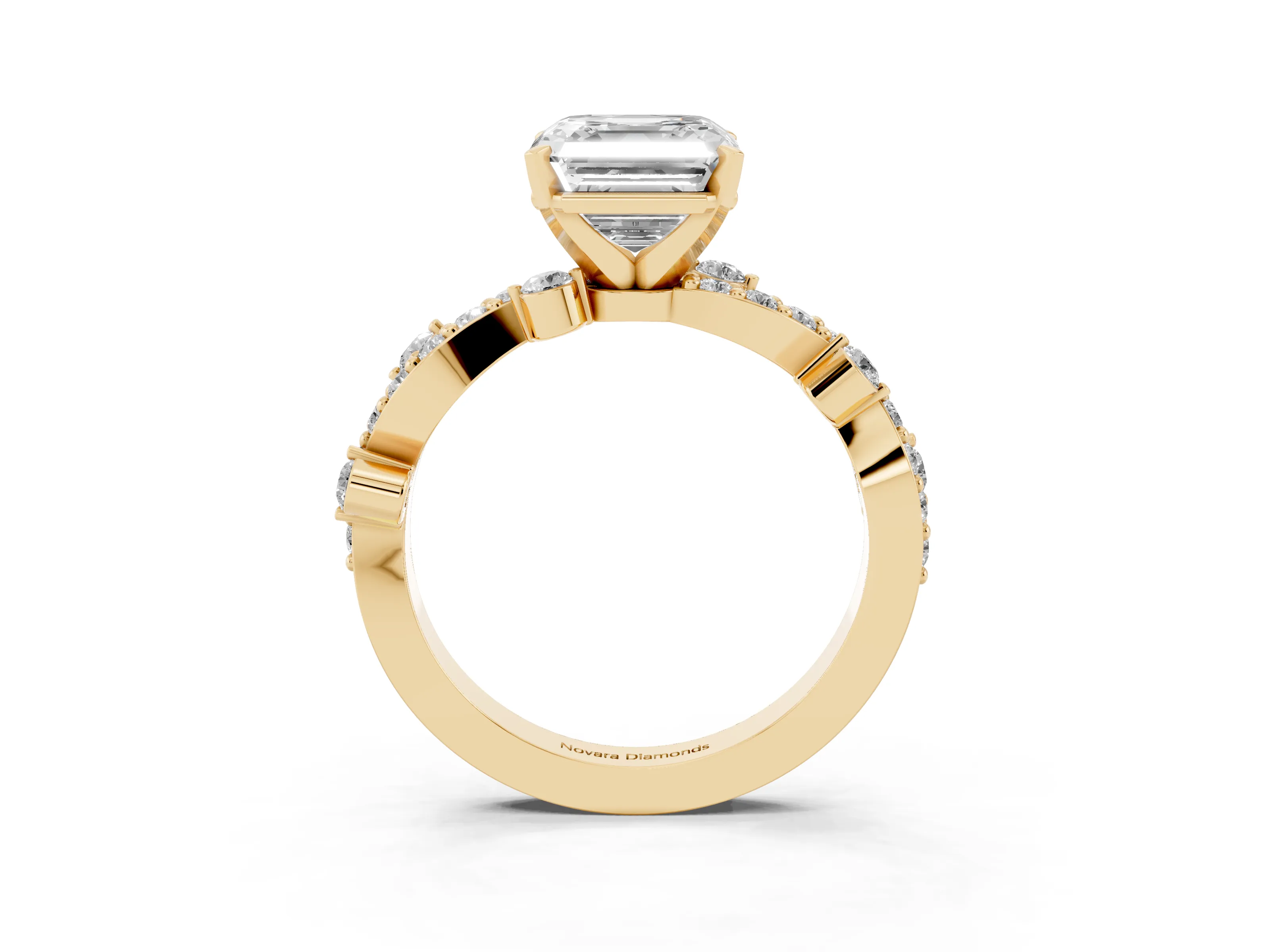 Asscher Cut Diamond Solitaire Twisted Band Set in Yellow gold with Pavé Setting