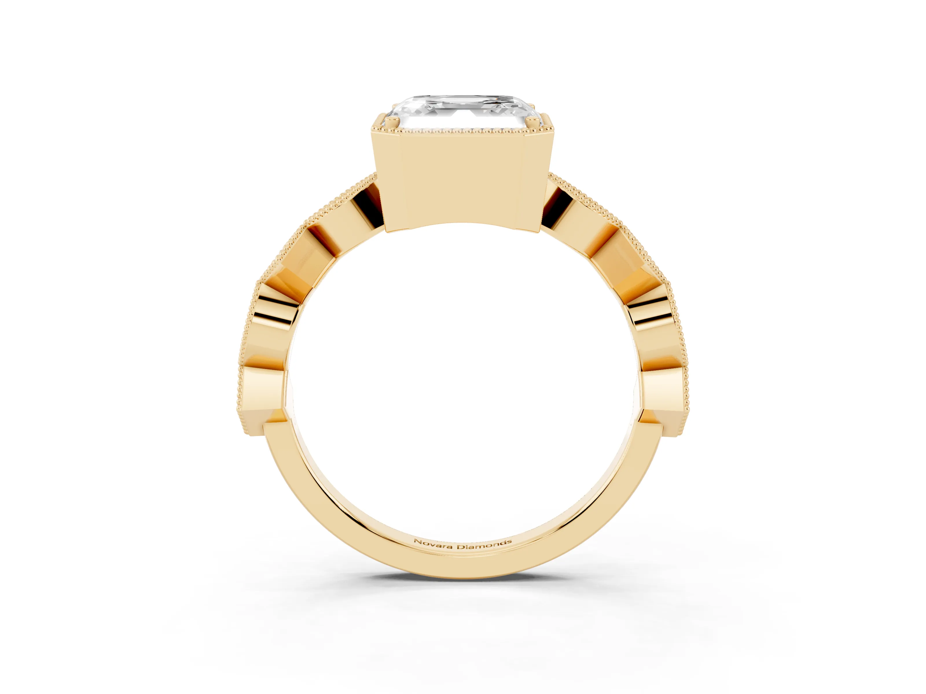 Asscher Cut Diamond Milgrain Marquise Twist Band Ring Set in Yellow gold with Prong Setting