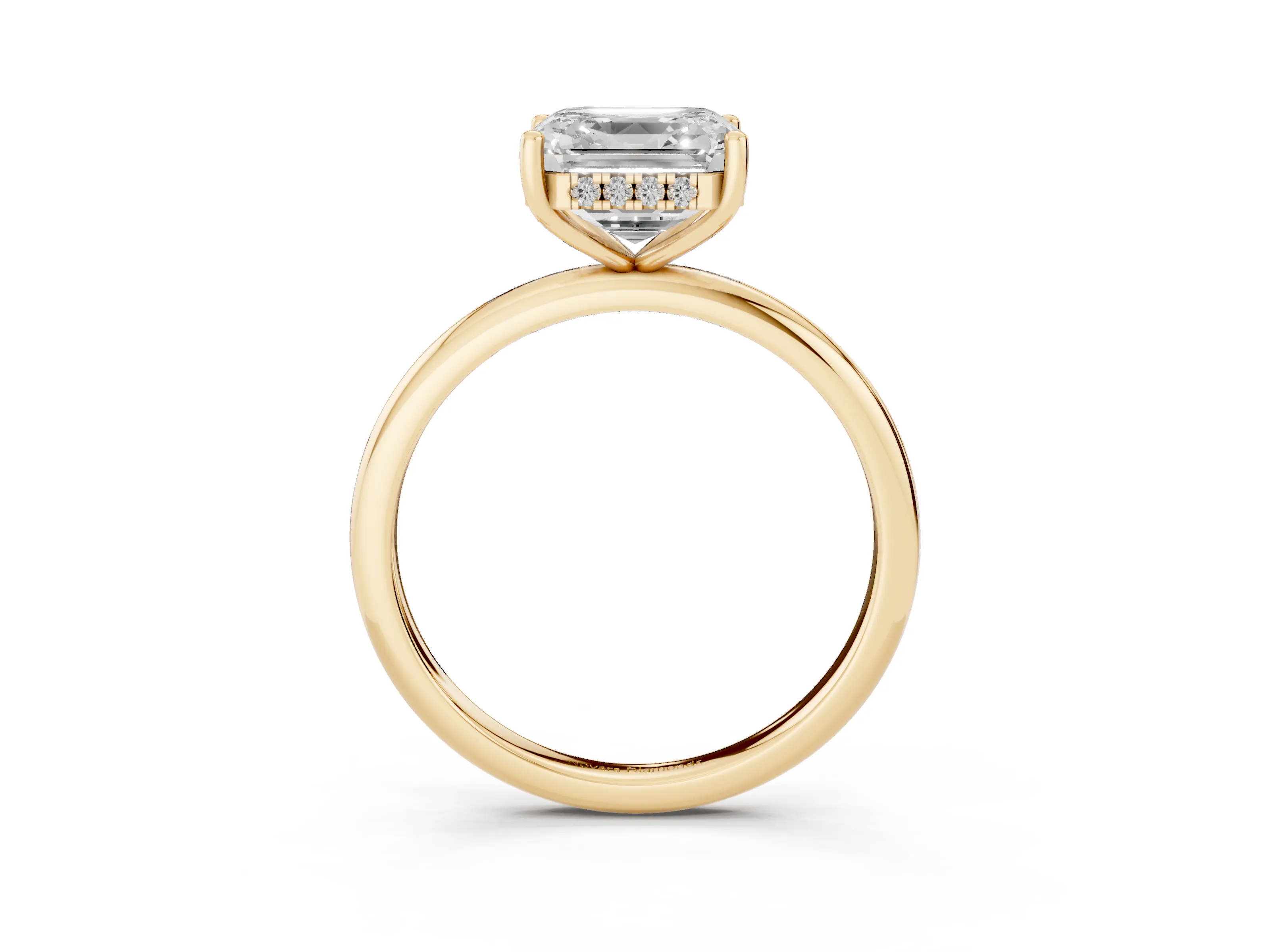 Asscher Cut Diamond Solitaire Engagement Ring Set in Yellow gold with Prong Setting and Polished Band