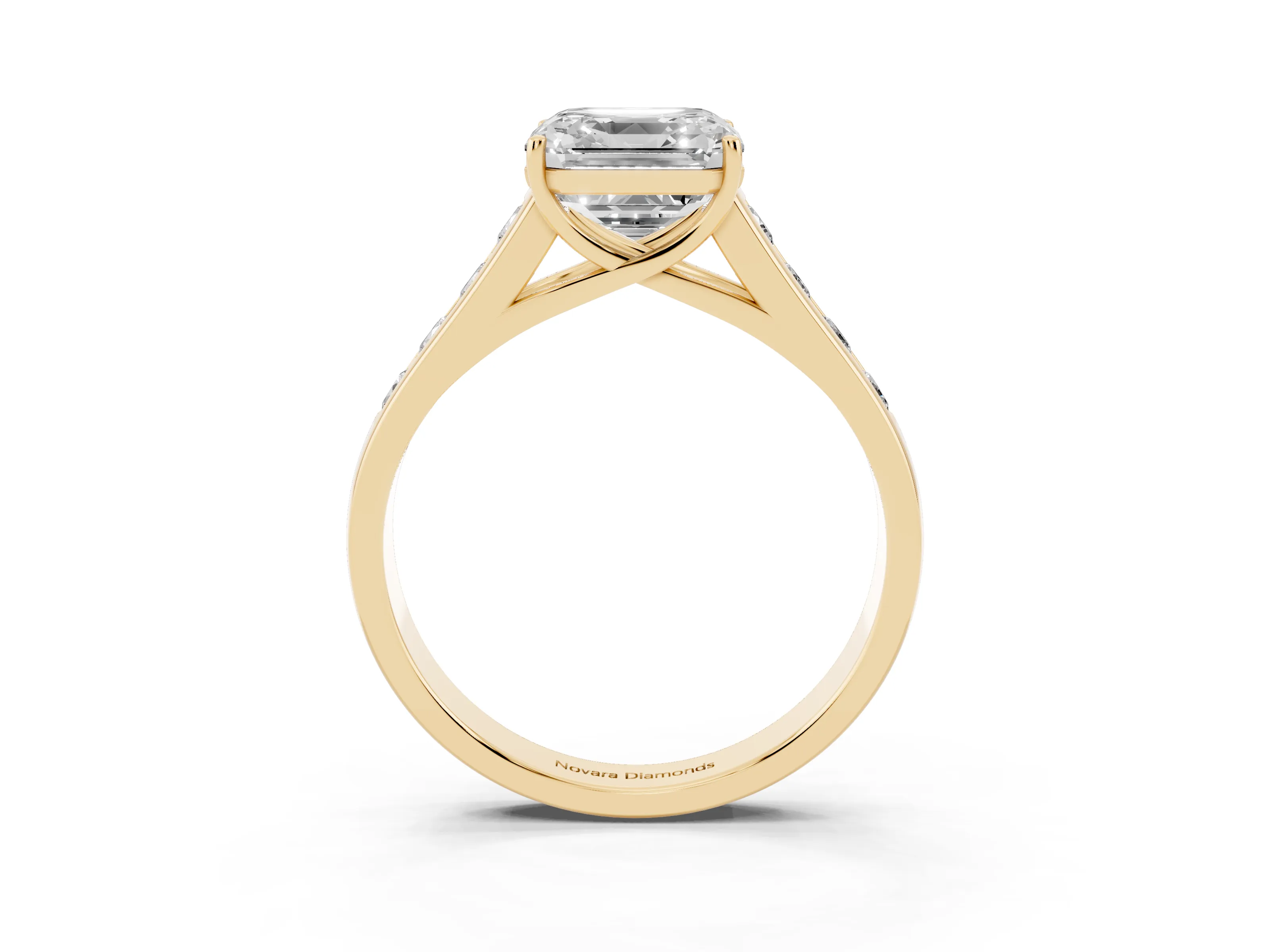 Asscher Cut Diamond Brilliant Channel-Set Solitaire Ring Set in Yellow gold with Prong Setting