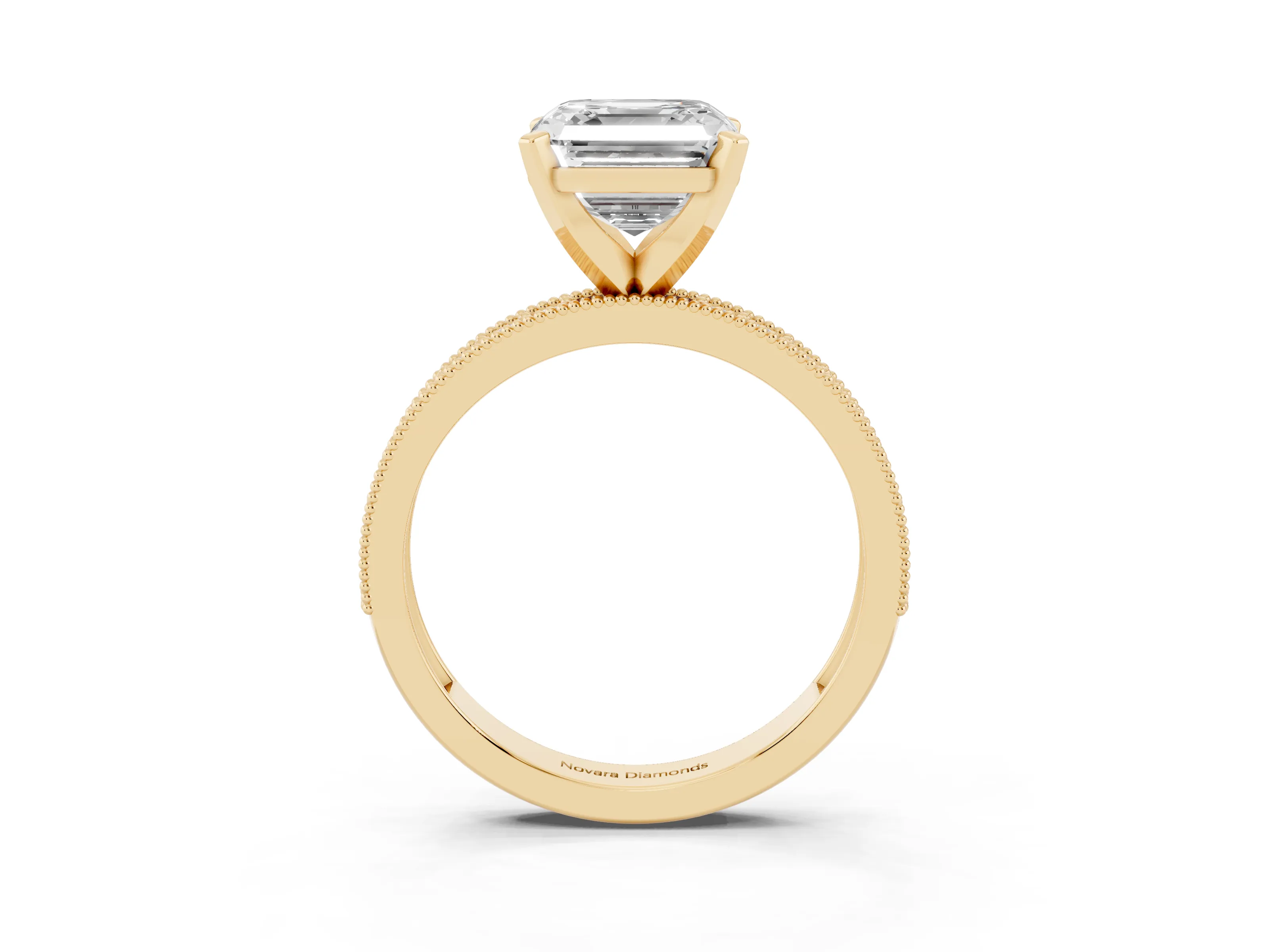 Asscher Cut Diamond Milgrain Pavé Engagement Ring Set in Yellow gold with Prong Setting
