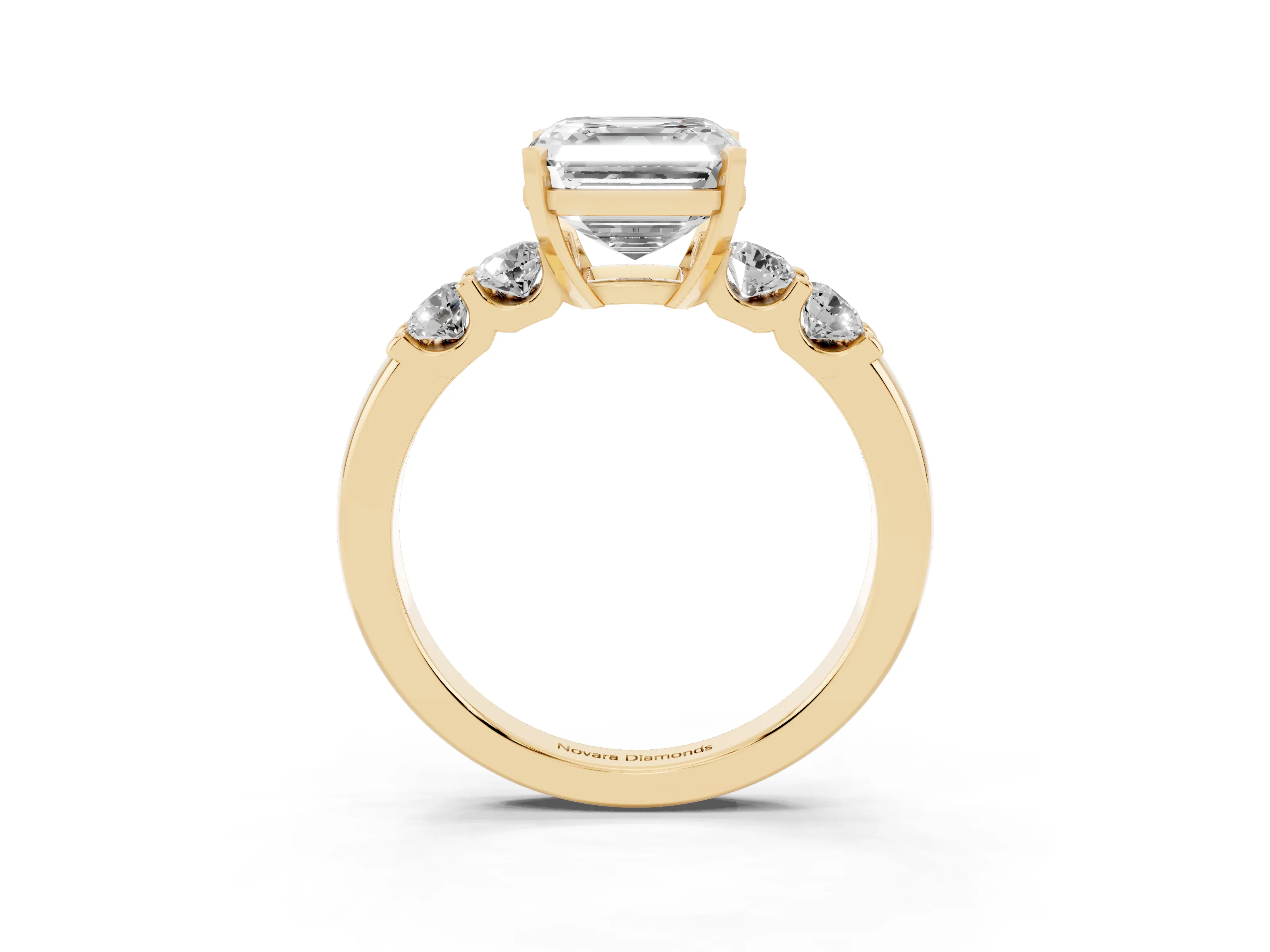 Asscher Cut Diamond Five-Stone Prong Set Engagement Ring Set in Yellow gold with Channel Band